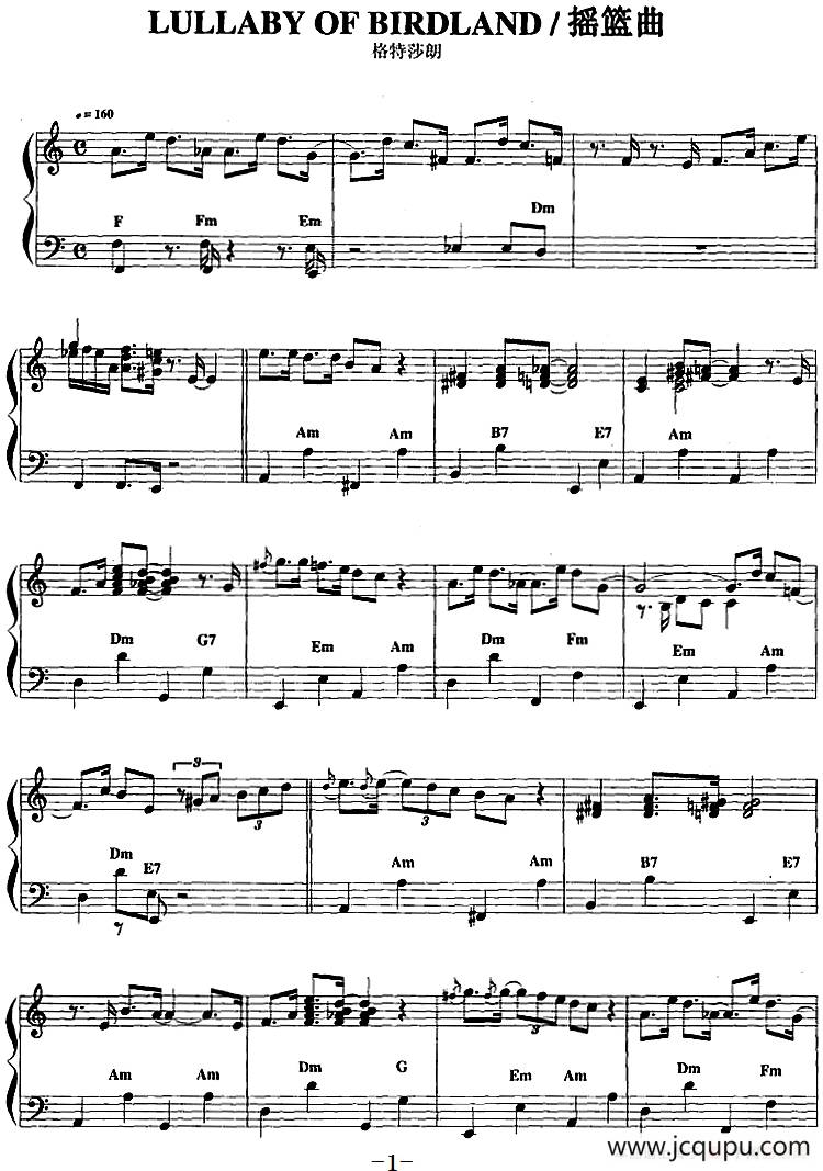 手风琴爵士乐曲：Lullaby of Birdland 摇篮曲简谱