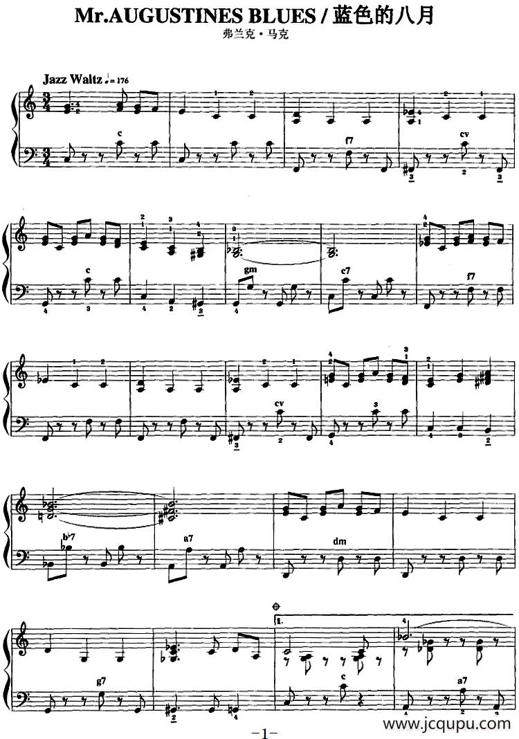 手风琴爵士乐曲：Mr.Augustines blues 蓝色的八月简谱