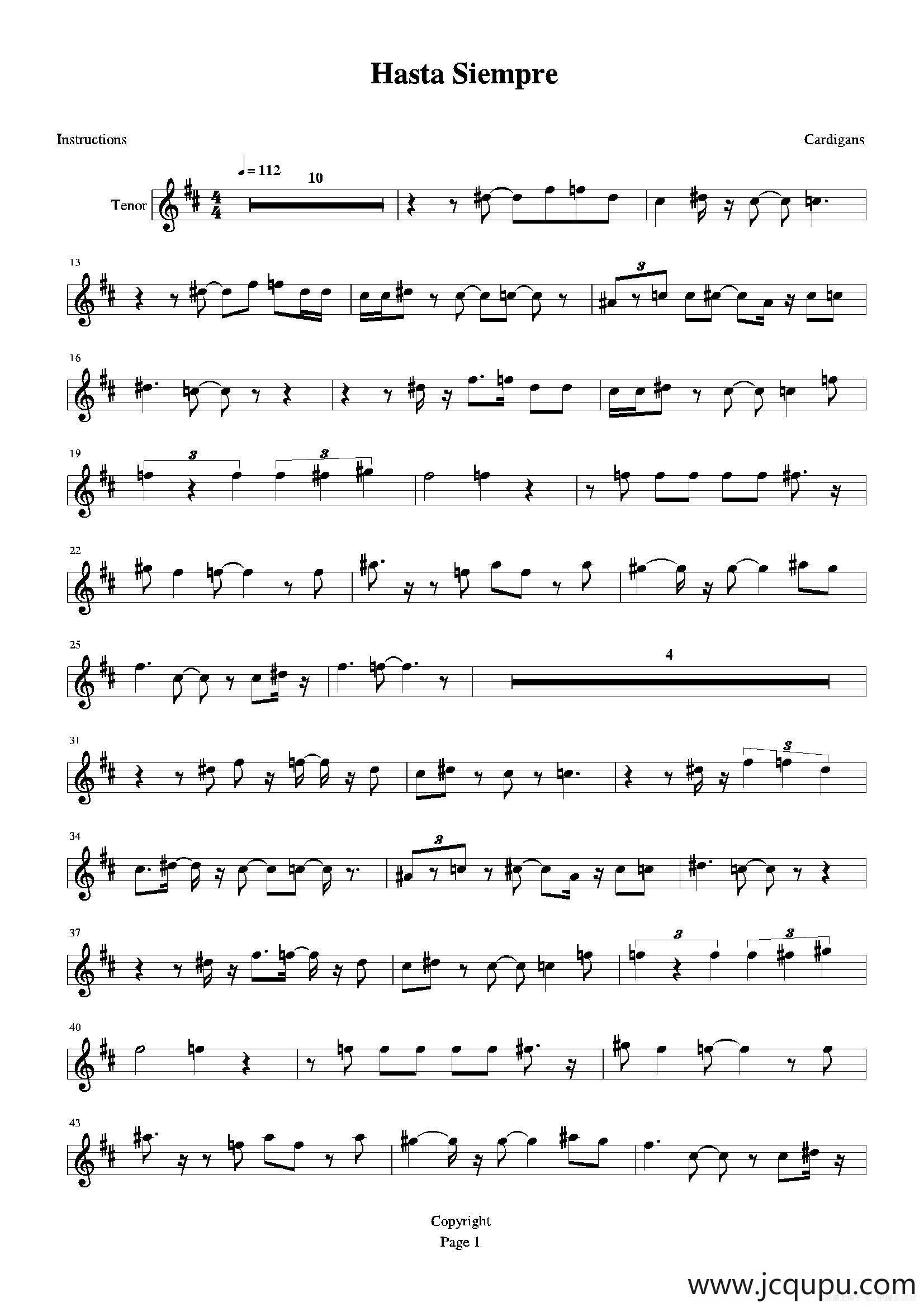 Hasta siempre（又名：Che Guevara（切·格瓦拉））（次中音萨克斯）简谱