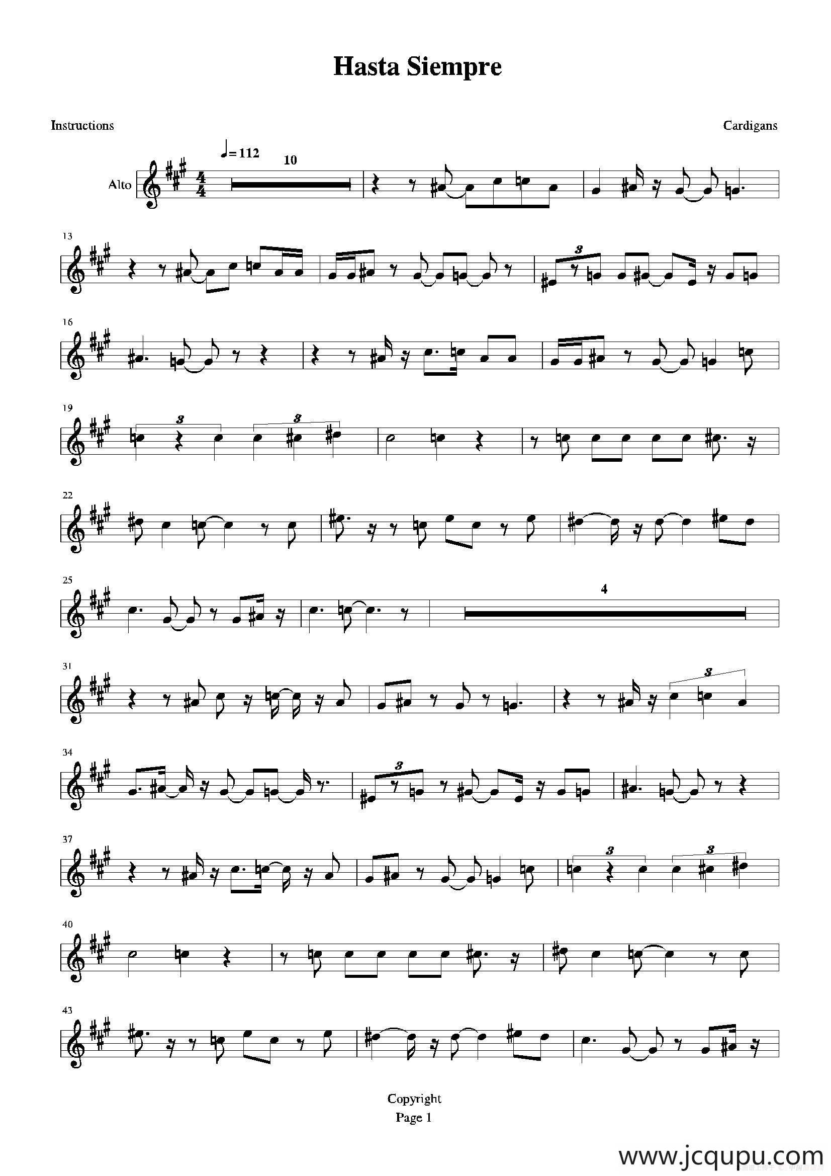 Hasta siempre（又名：Che Guevara（切·格瓦拉））（中音萨克斯）简谱