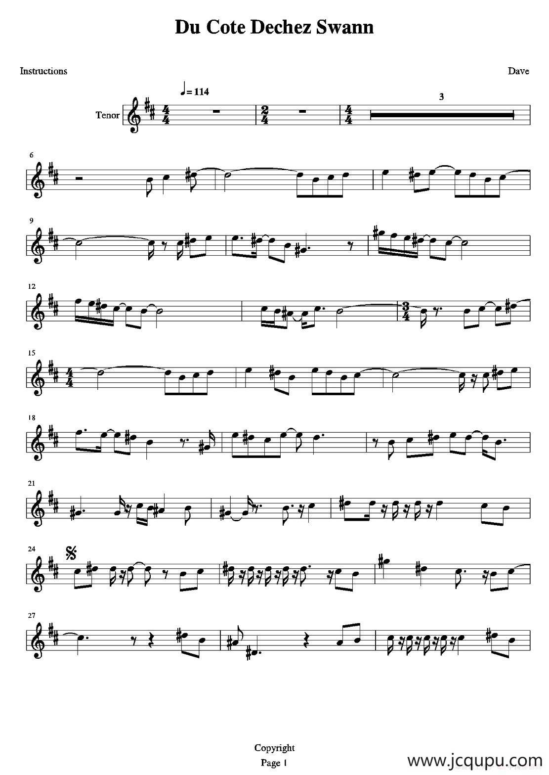 Du Cote De Chez Swann简谱