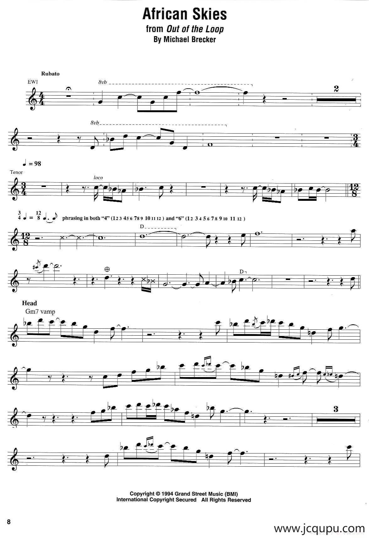 African Skies（第一首）简谱