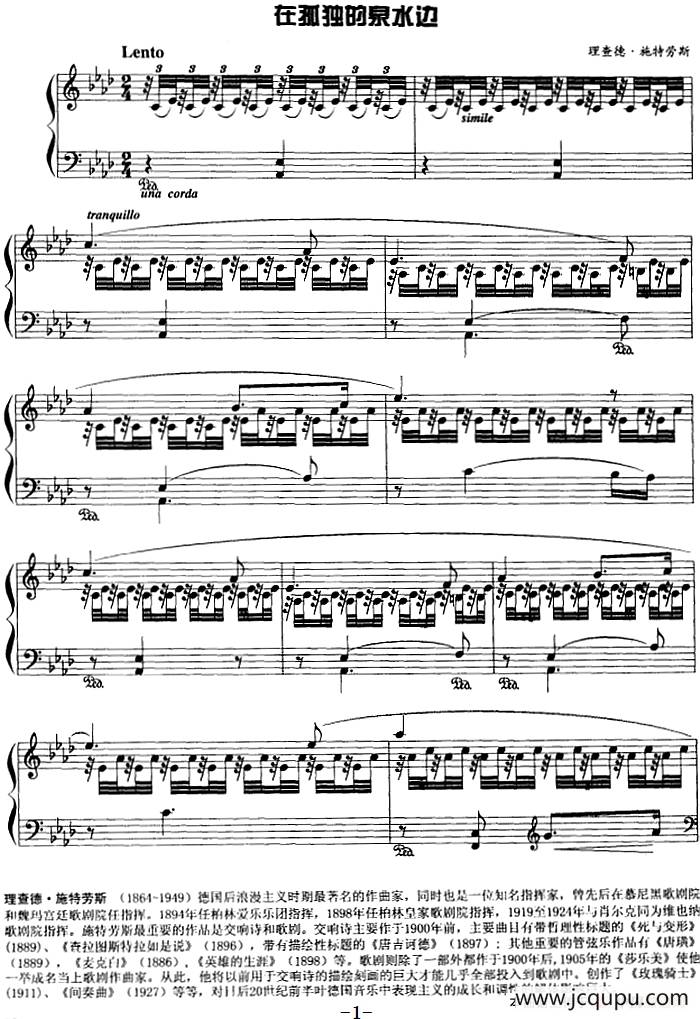 现代钢琴曲：16、在孤独的泉水边简谱