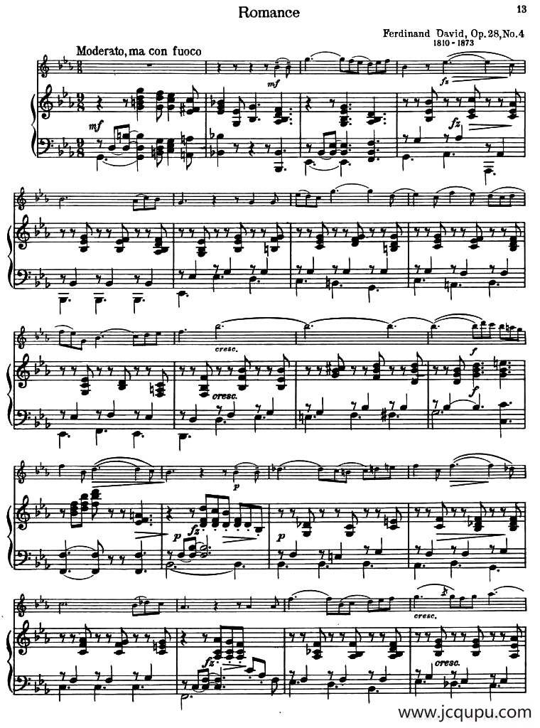 ROMANCE（浪漫曲）（大卫作曲版）（小提琴+钢琴伴奏）简谱