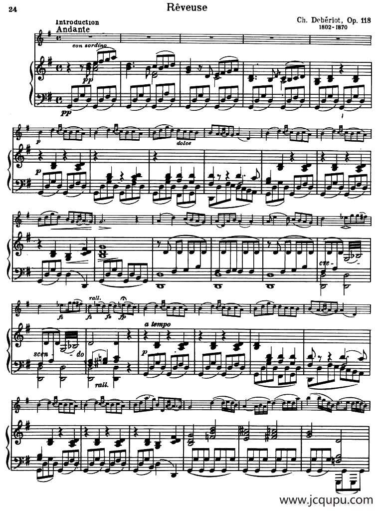 REVEUSE（梦幻）（德贝里奥作曲版）（小提琴+钢琴伴奏）简谱