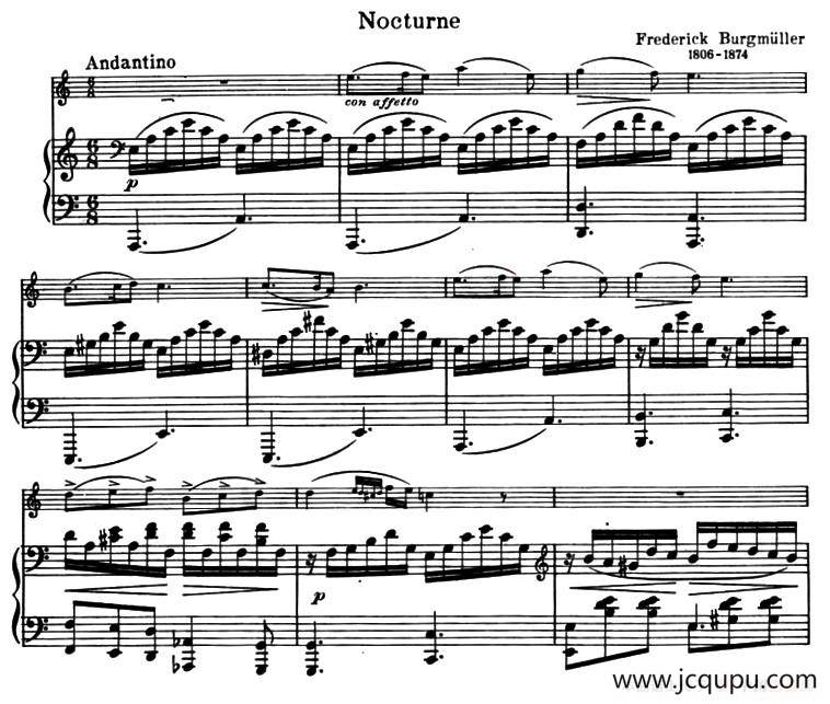 NOCTURNE（夜曲）（布格缪勒作曲版）（小提琴+钢琴伴奏）简谱