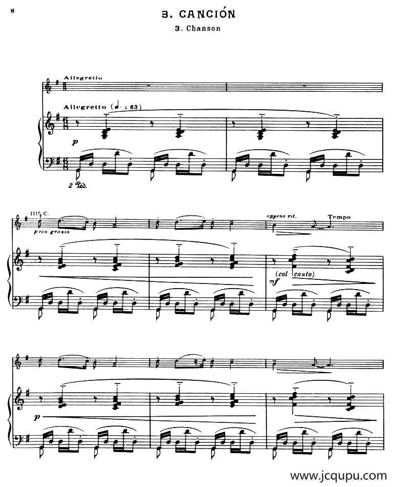 Suite of Spanish Folksongs:3、CANCION（小提琴+钢琴伴奏）简谱