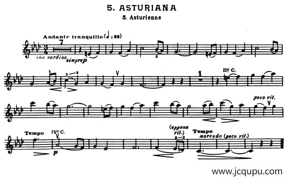 Suite of Spanish Folksongs:5、ASTURIANA简谱