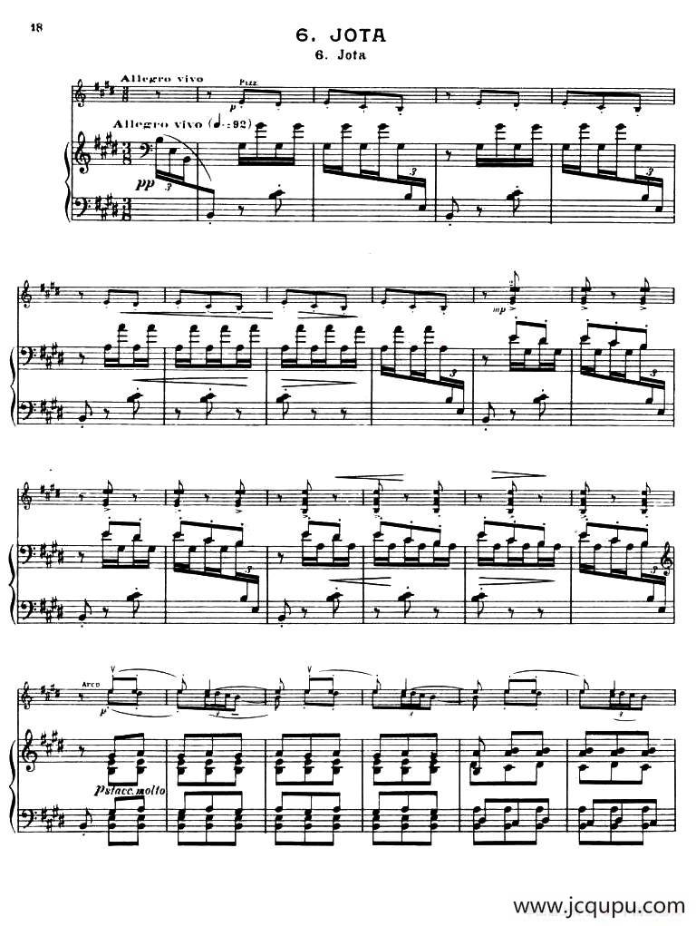  Suite of Spanish Folksongs: 6、JOTA（小提琴+钢琴伴奏）简谱