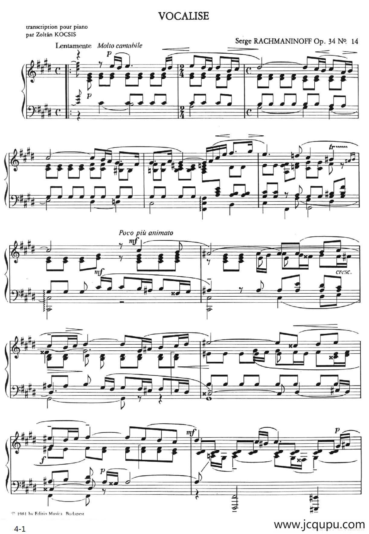 练声曲 Vocalise Op.34-14简谱