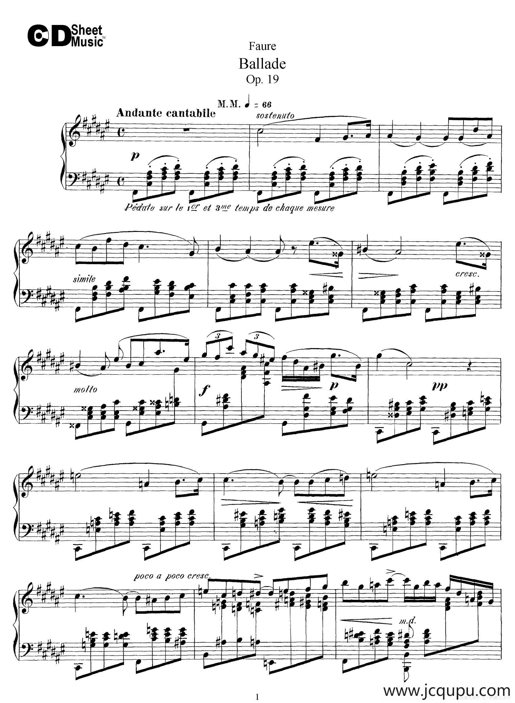 Ballade Op.19（叙事曲）简谱