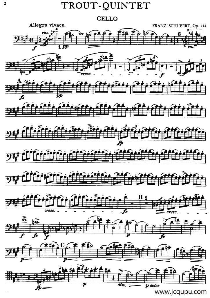 TROUT QUINTET（鳟鱼五重奏）（第一大提琴分谱）简谱