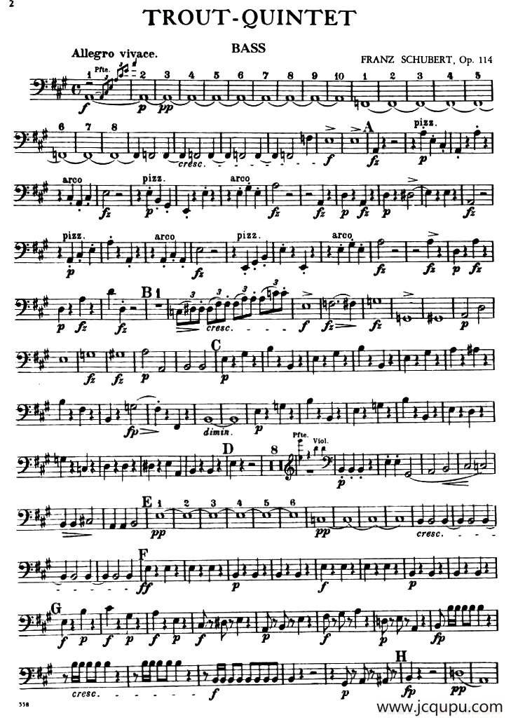 TROUT QUINTET（鳟鱼五重奏）（BASS分谱）简谱