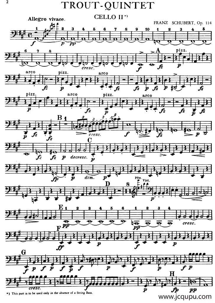 TROUT QUINTET（鳟鱼五重奏）（第二大提琴分谱）简谱