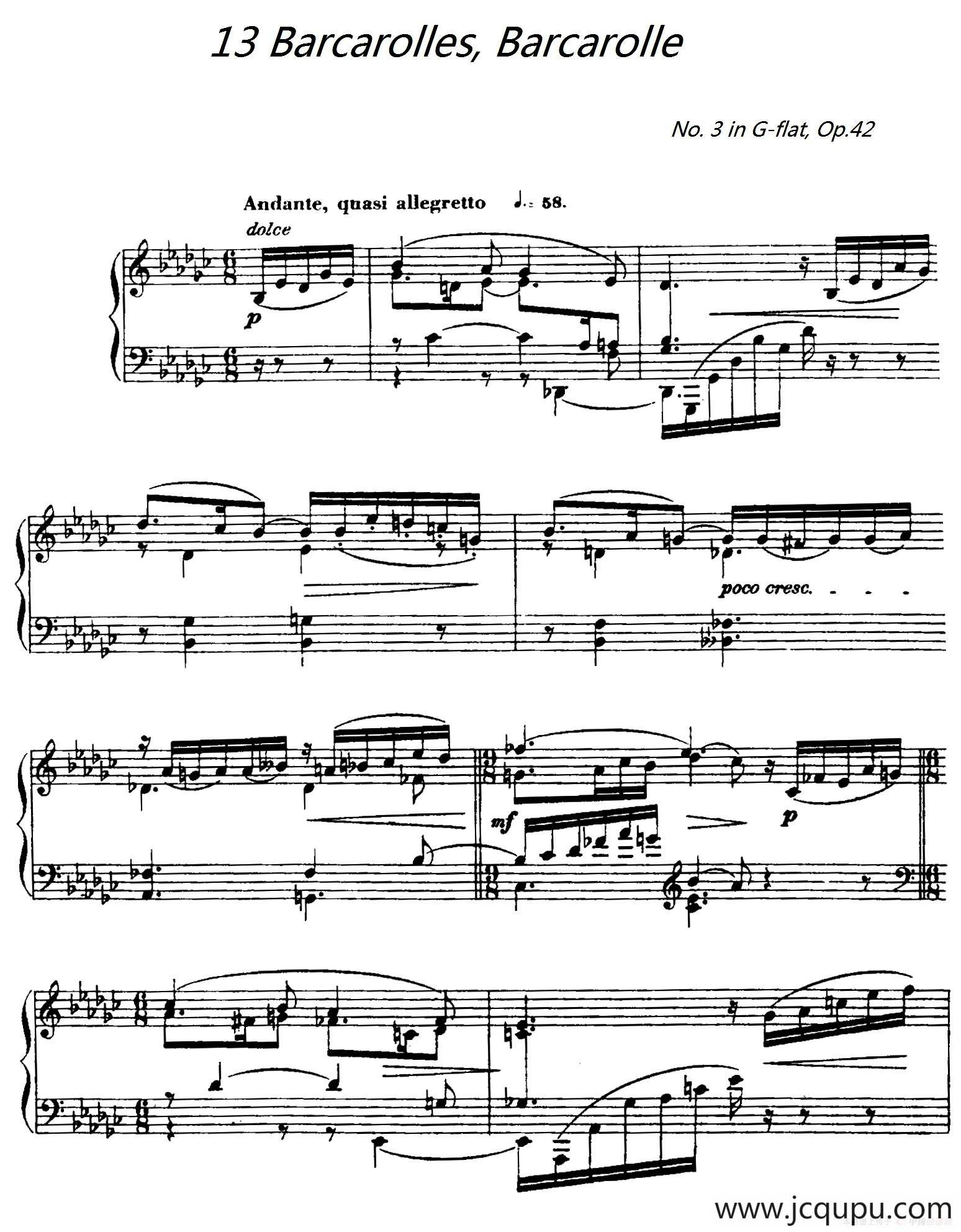 13 Barcarolles, Barcarolle（No. 3）简谱