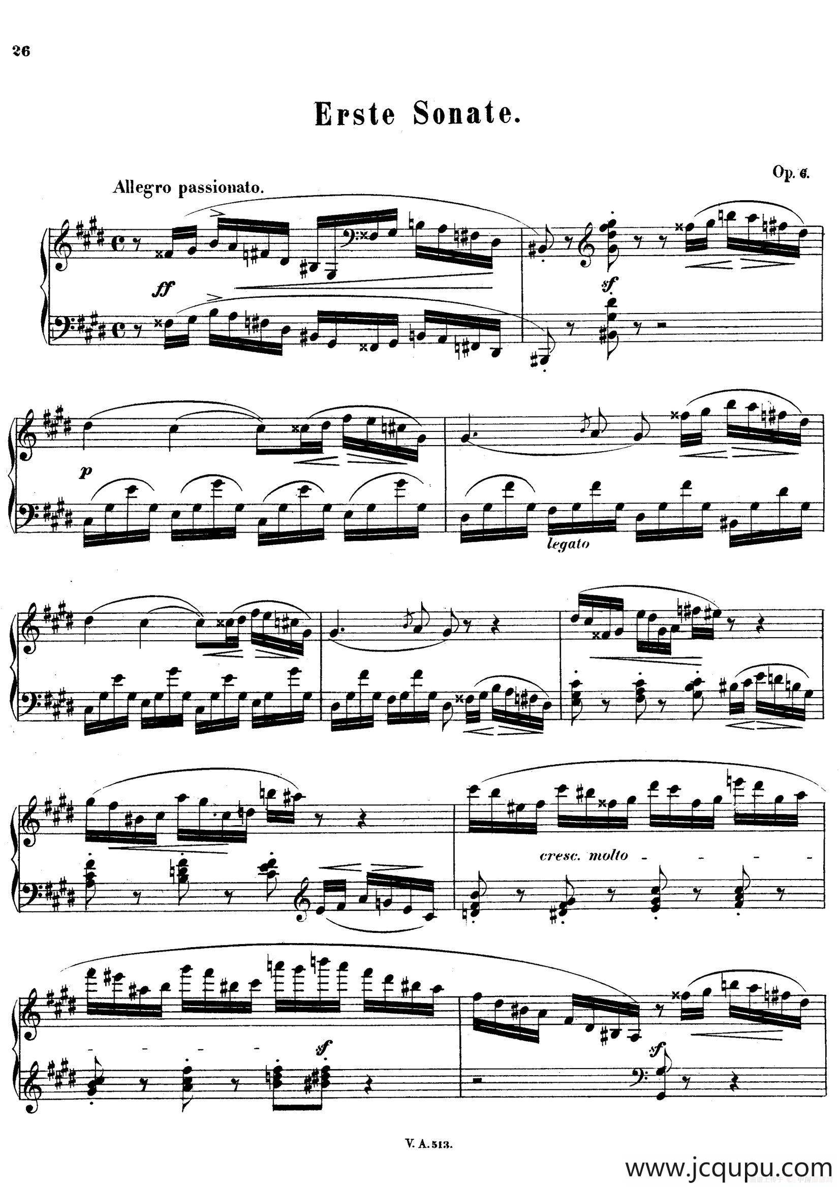 升c小调第一钢琴奏鸣曲（Op.6）简谱