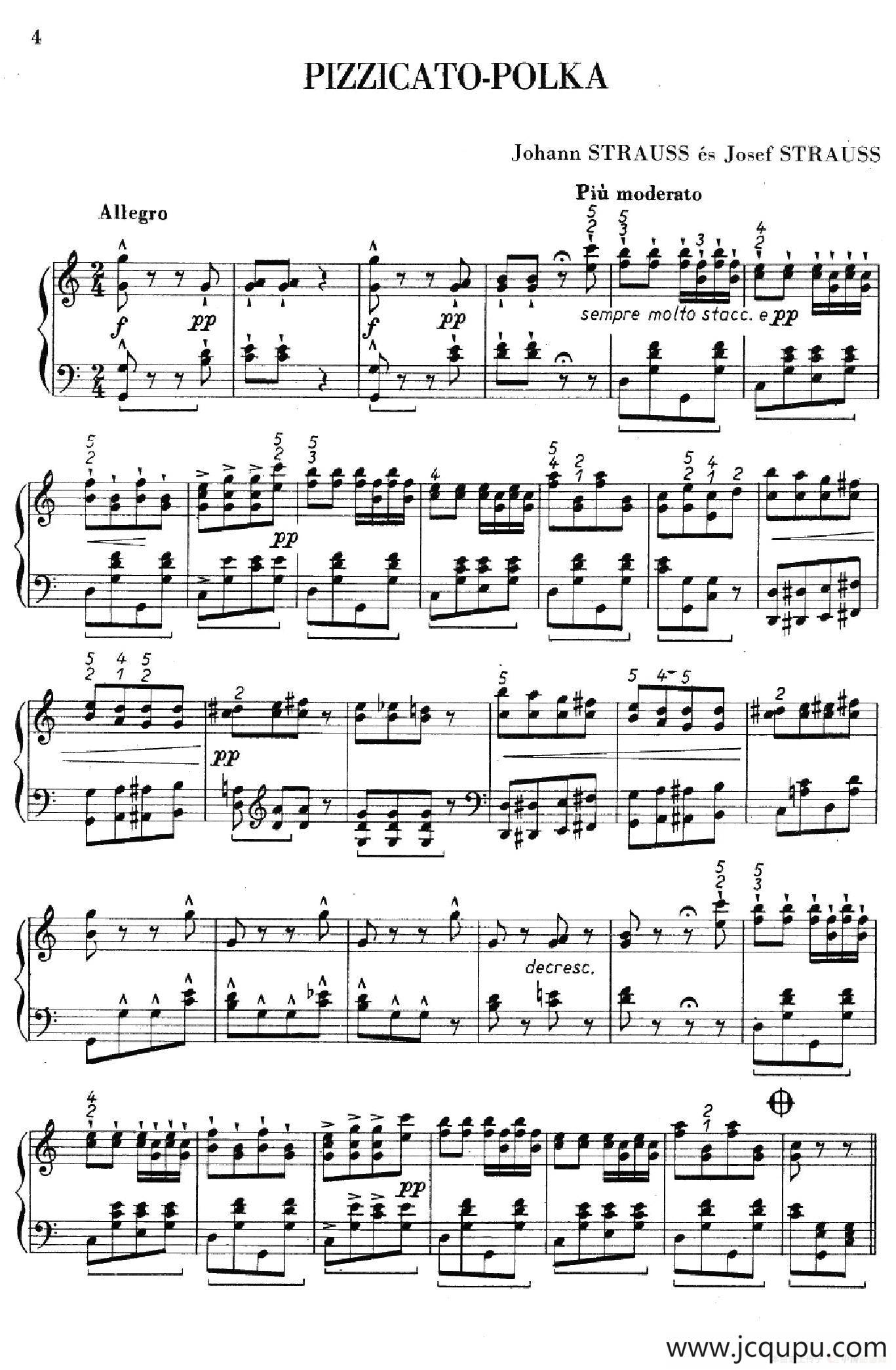 Neue Pizzicato-Polka Op.449（新拨弦波尔卡）简谱