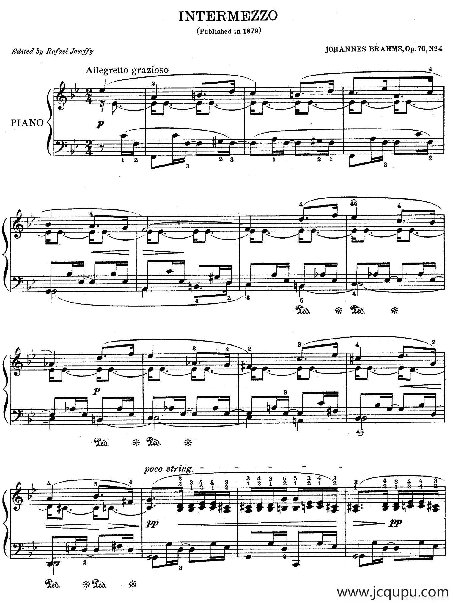 INTERMEZZO（8首钢琴小品第4首 Op.76，No.4.）简谱