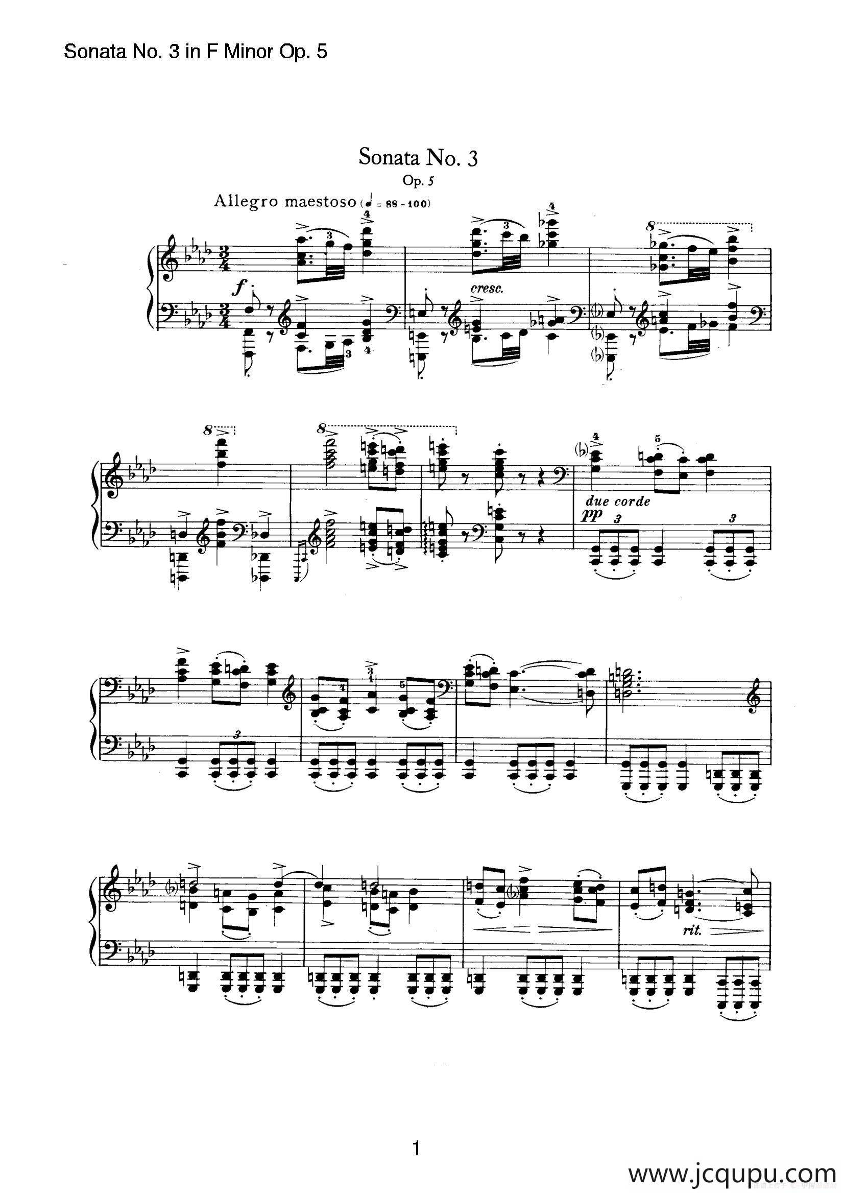 Piano Sonata No.3 in f Minor Op.5（f小调第三钢琴奏鸣曲）简谱