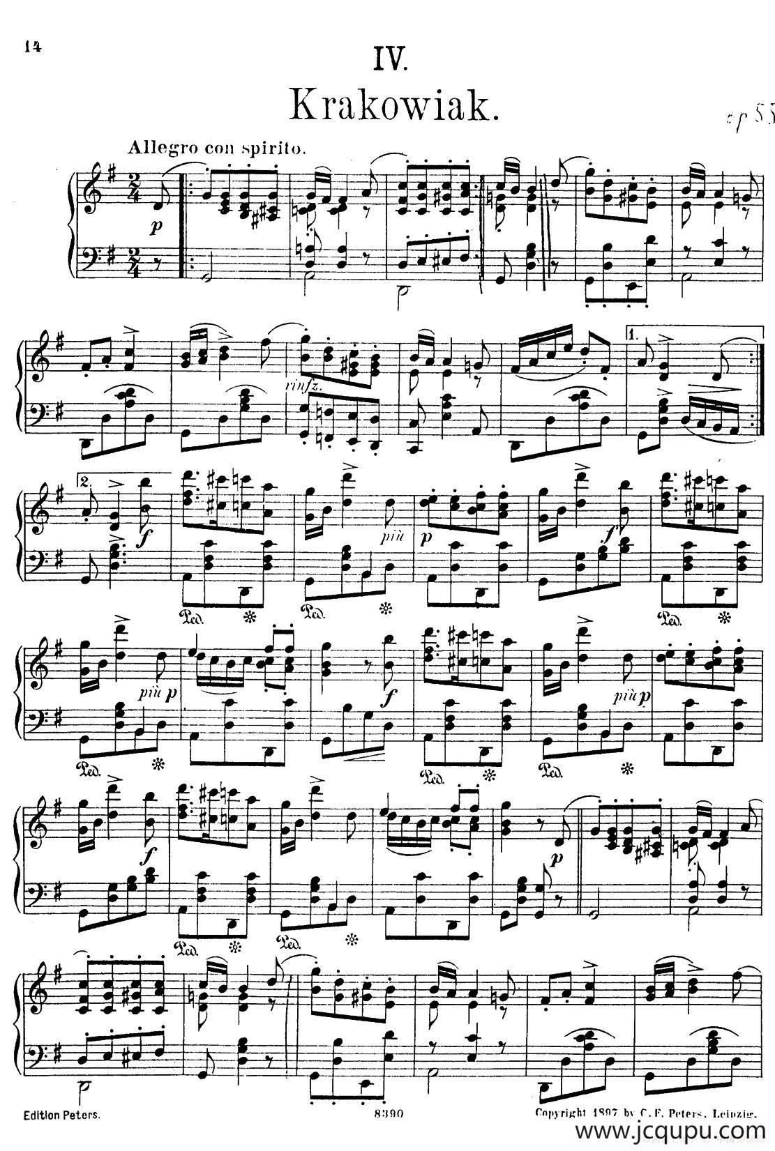 4首波兰民族舞曲 Op.55（Ⅳ）简谱