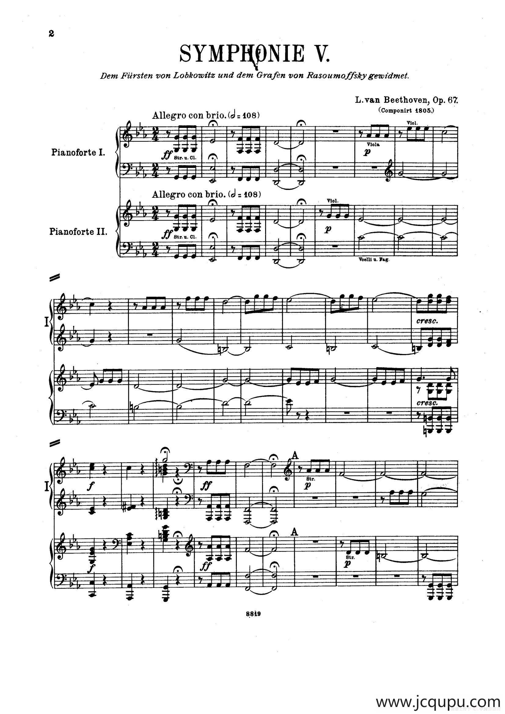 Symphony No.5 in c Minor Op.67（双钢琴版第1——2乐章）简谱