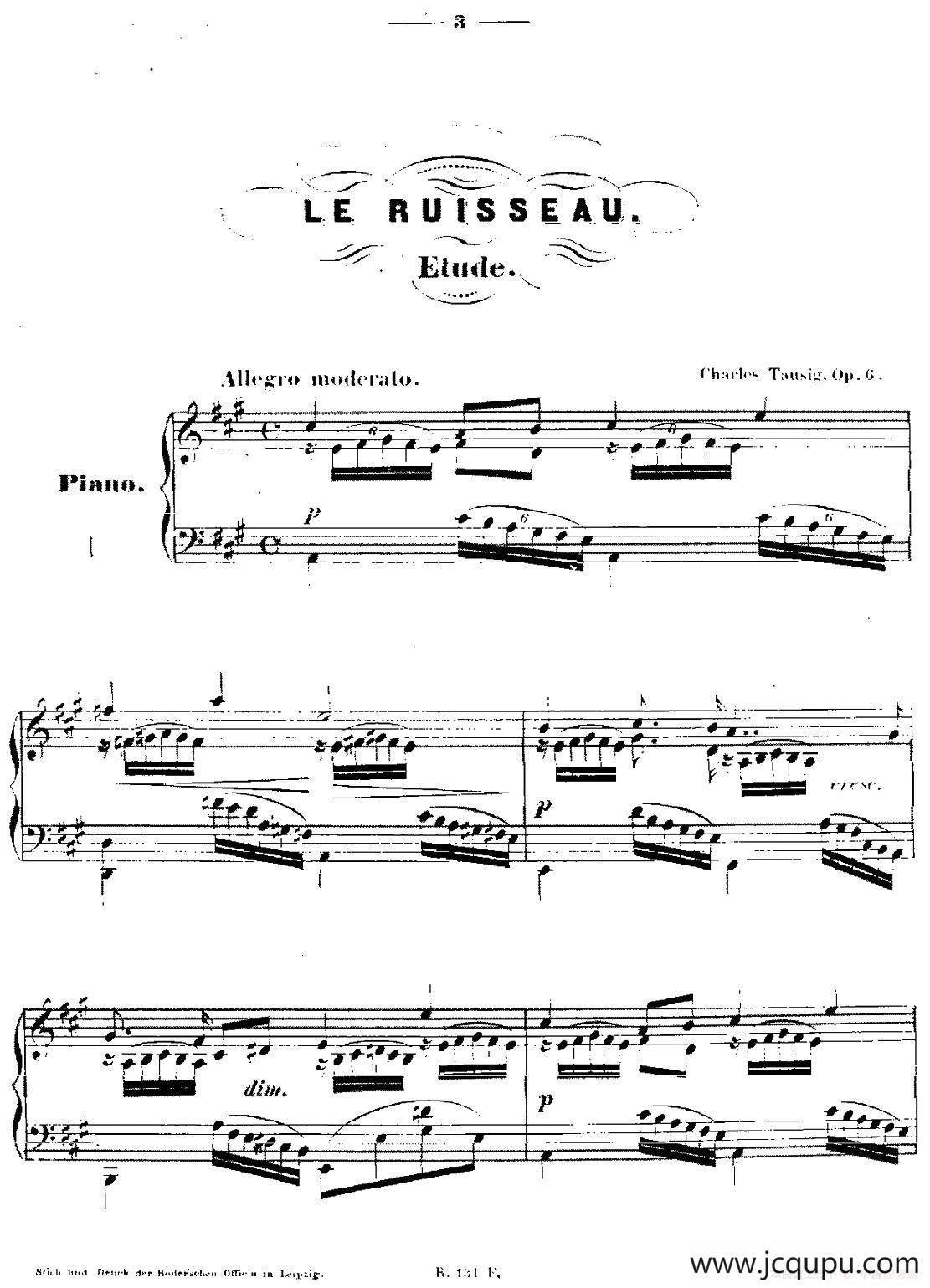 A大调练习曲“小溪”（Op.6）简谱