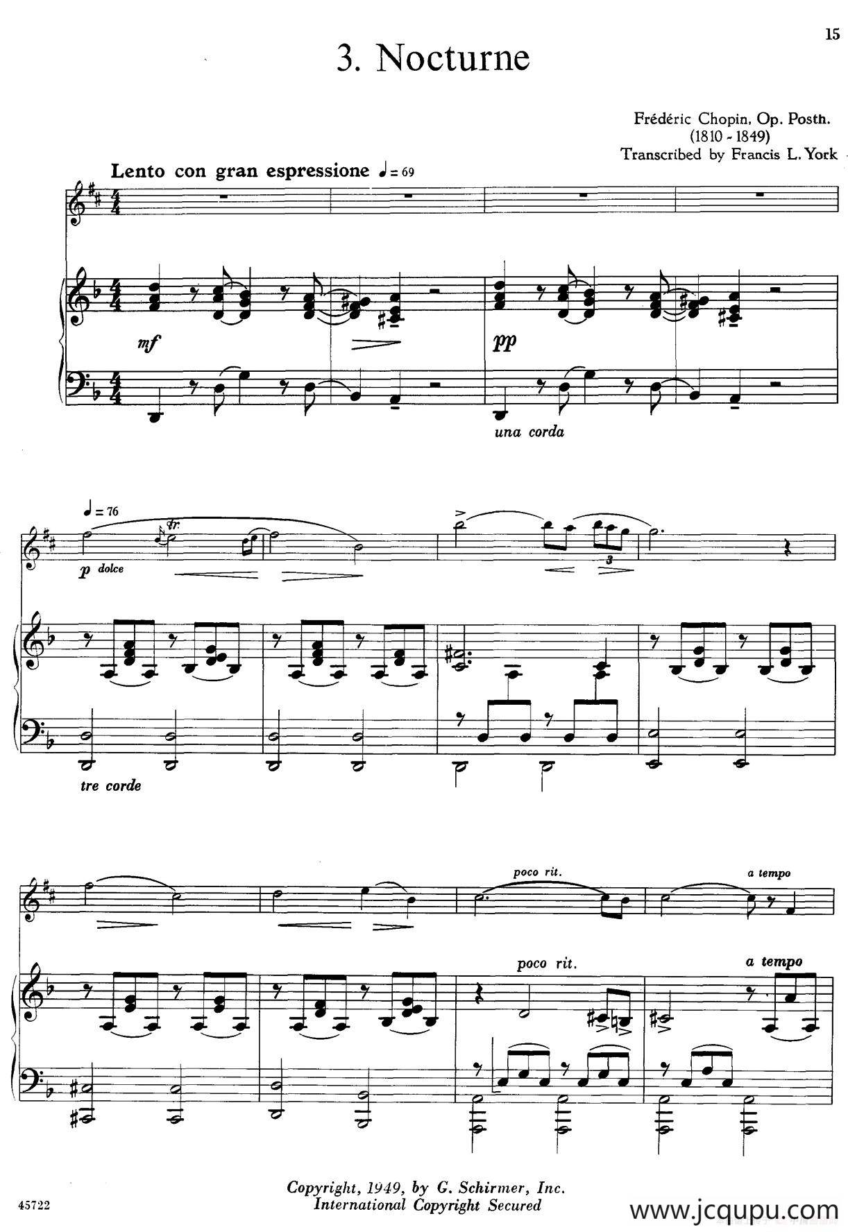 15首古典萨克斯独奏曲：3、Nocturne（中音萨克斯+钢琴伴奏）简谱