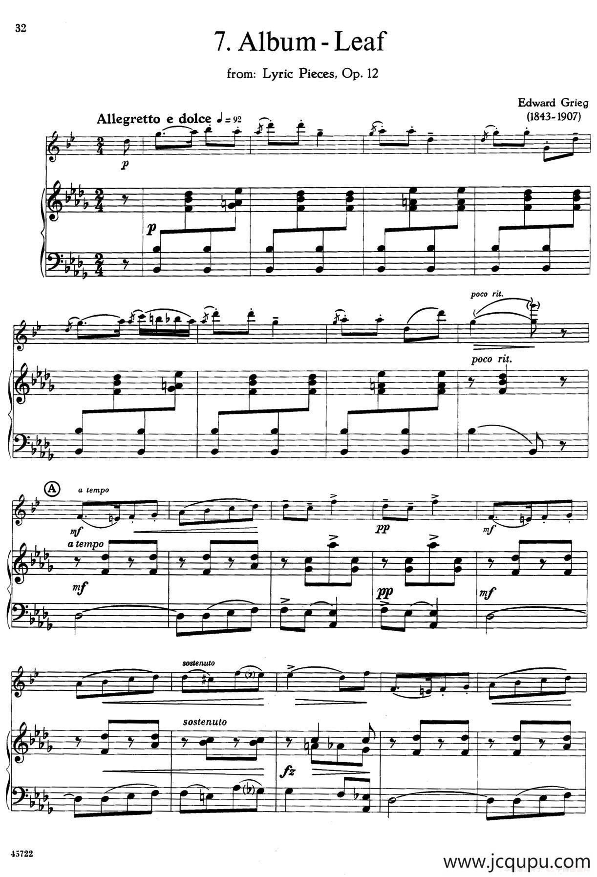 15首古典萨克斯独奏曲：7、Album-Leaf（中音萨克斯+钢琴伴奏）简谱