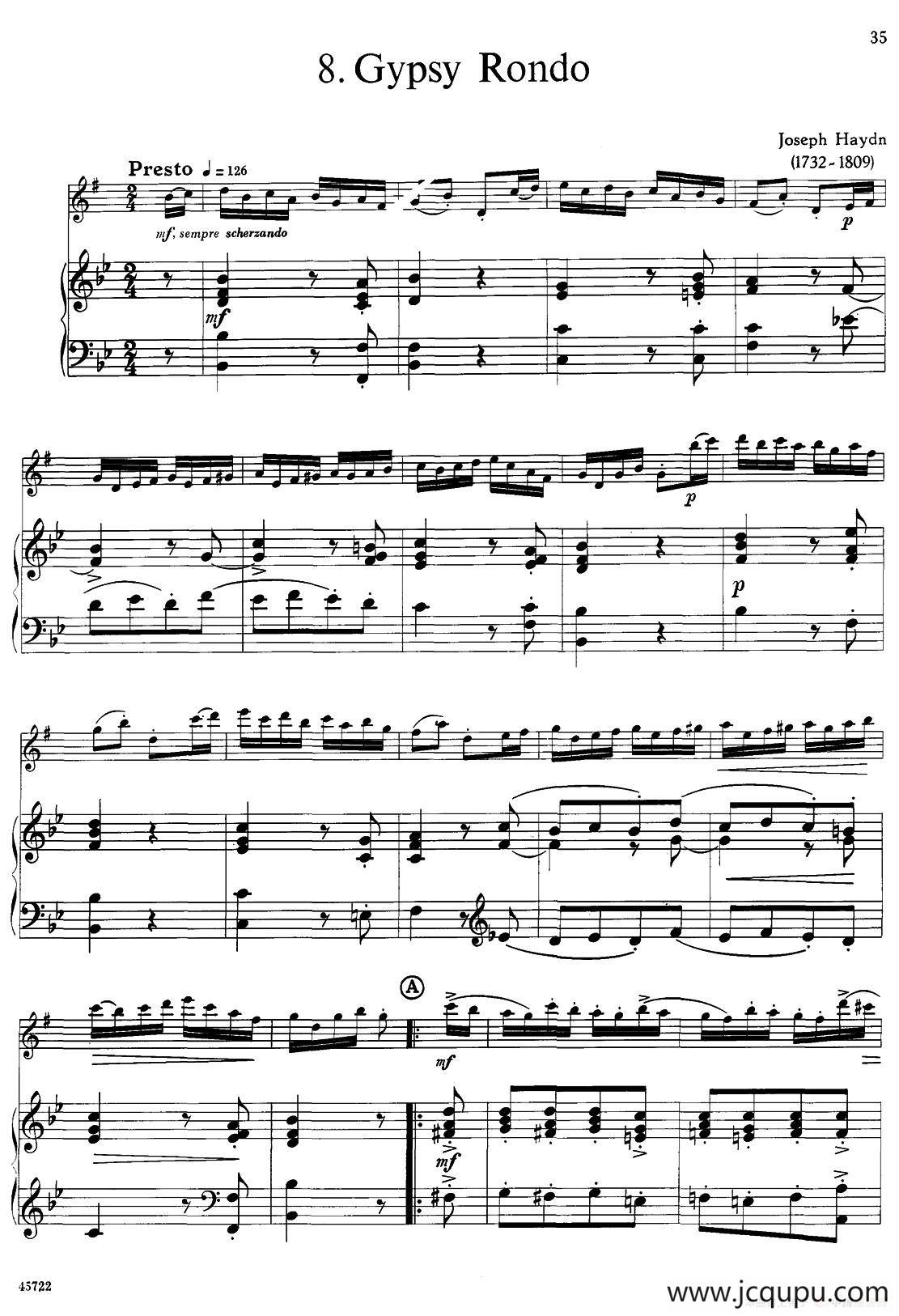 15首古典萨克斯独奏曲：8、Gypsy Rondo（中音萨克斯+钢琴伴奏）简谱