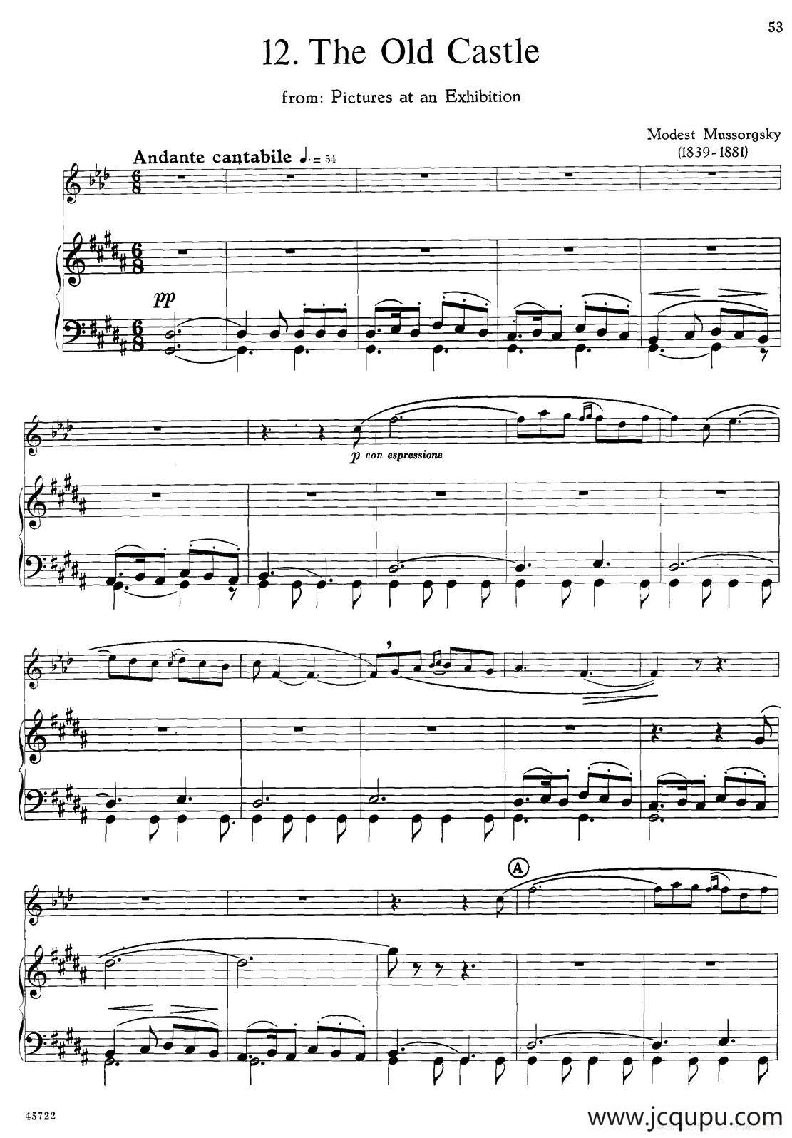 15首古典萨克斯独奏曲：12、The Old Castle（中音萨克斯+钢琴伴奏）简谱