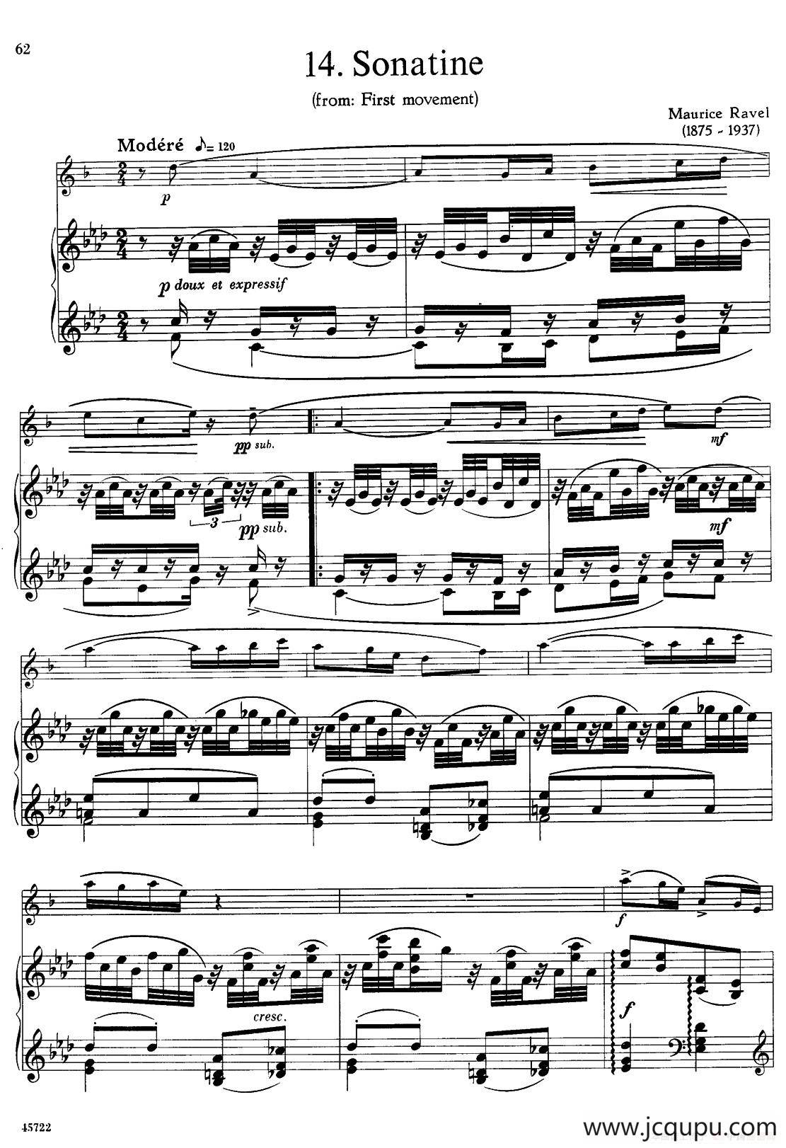 15首古典萨克斯独奏曲：14、sonatine（中音萨克斯+钢琴伴奏）简谱