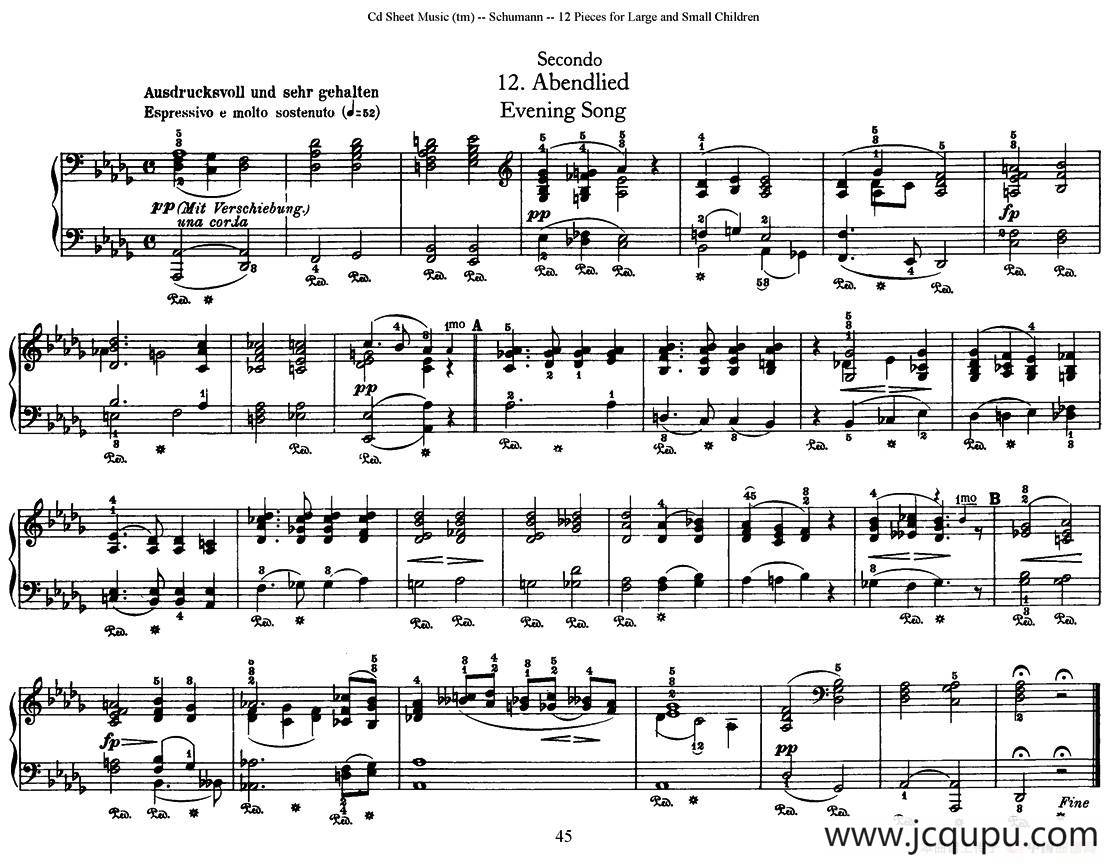 12首为孩子们而作的四手联弹曲 Op.85（四手联弹）（12）简谱