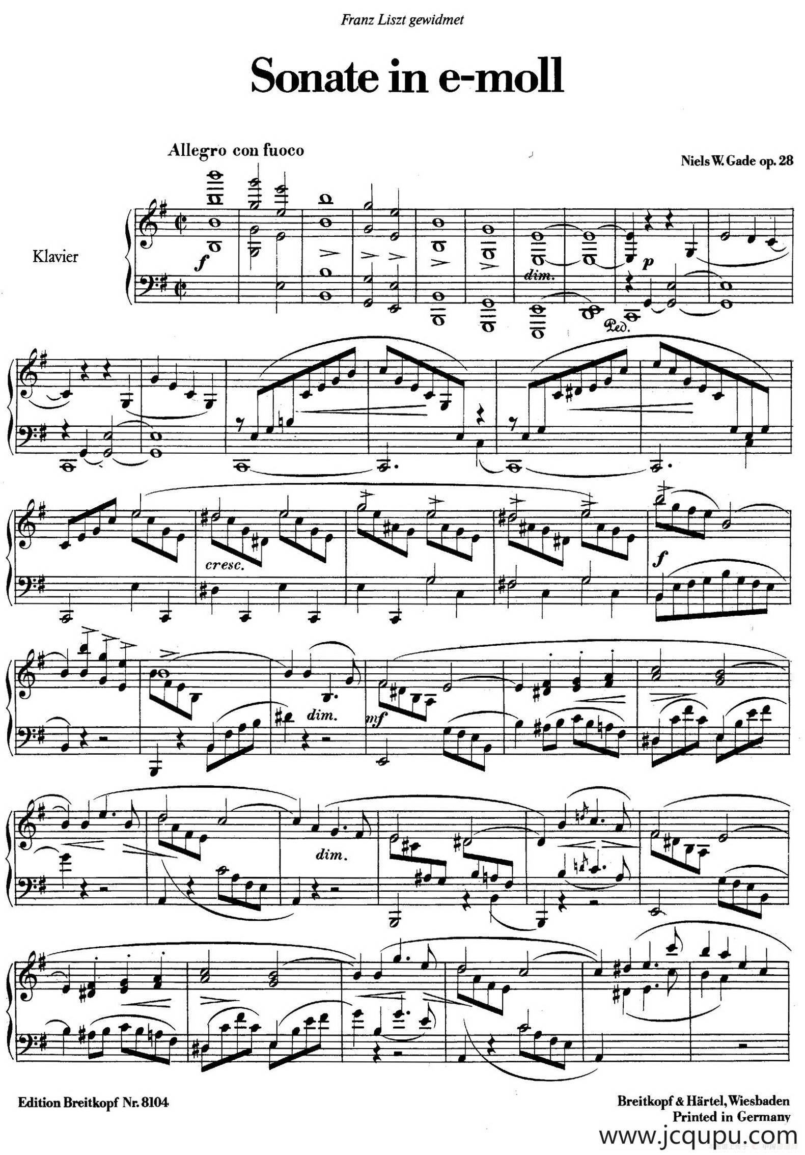 尼尔斯·加德 - e小调钢琴奏鸣曲简谱