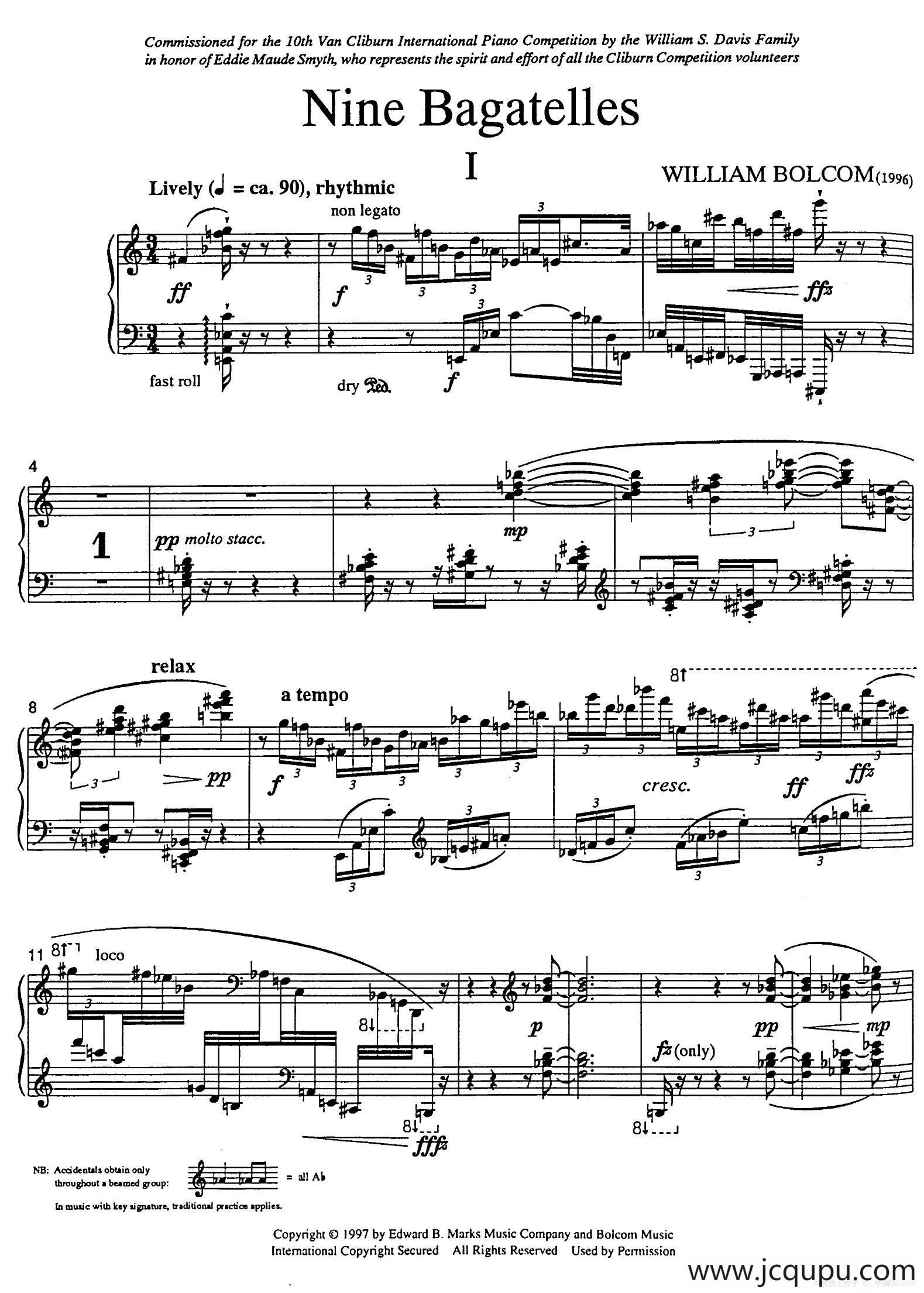 Nine Bagatelles （9首小品）（Ⅰ）简谱