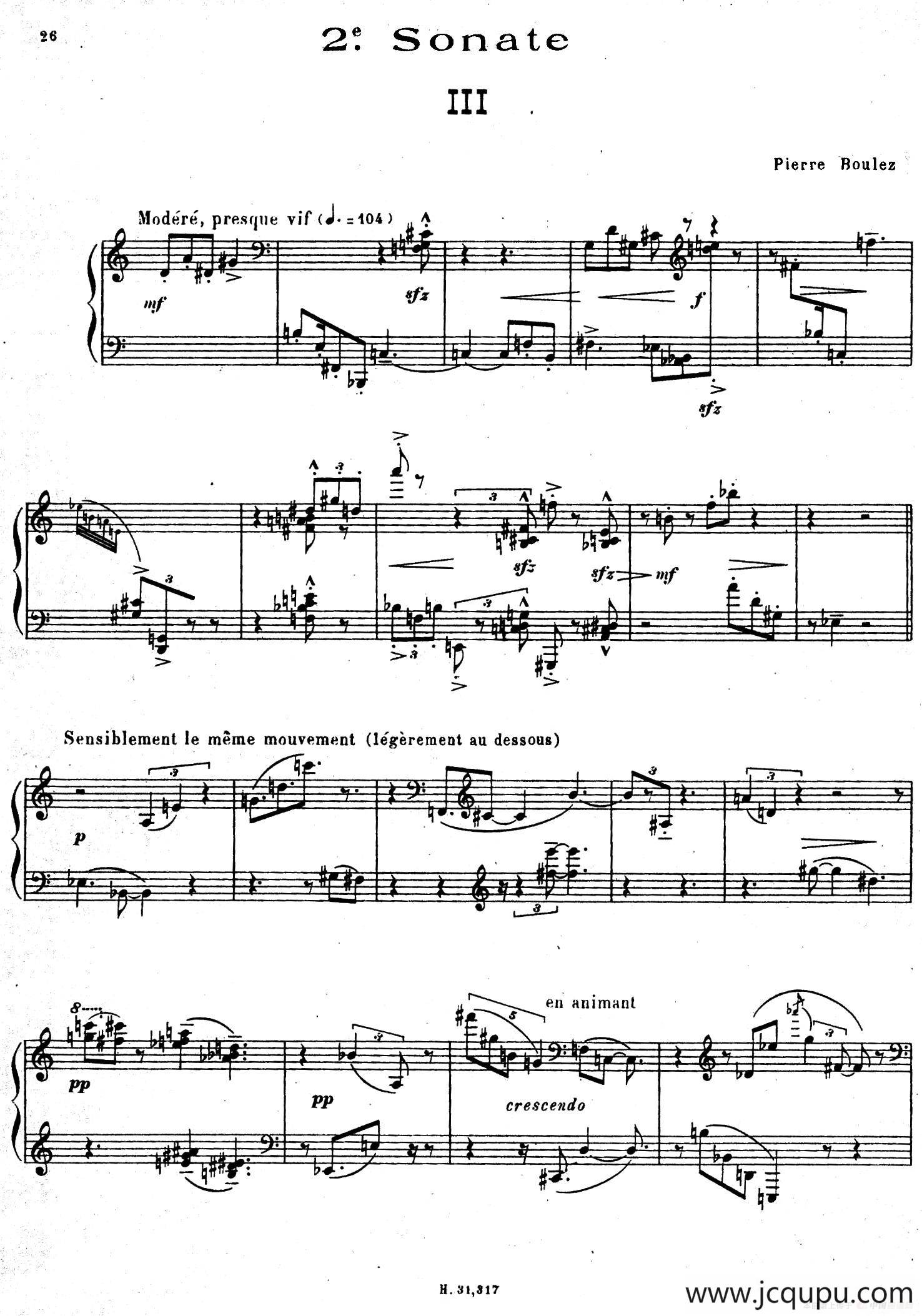 布莱兹第二钢琴奏鸣曲（Ⅲ）简谱