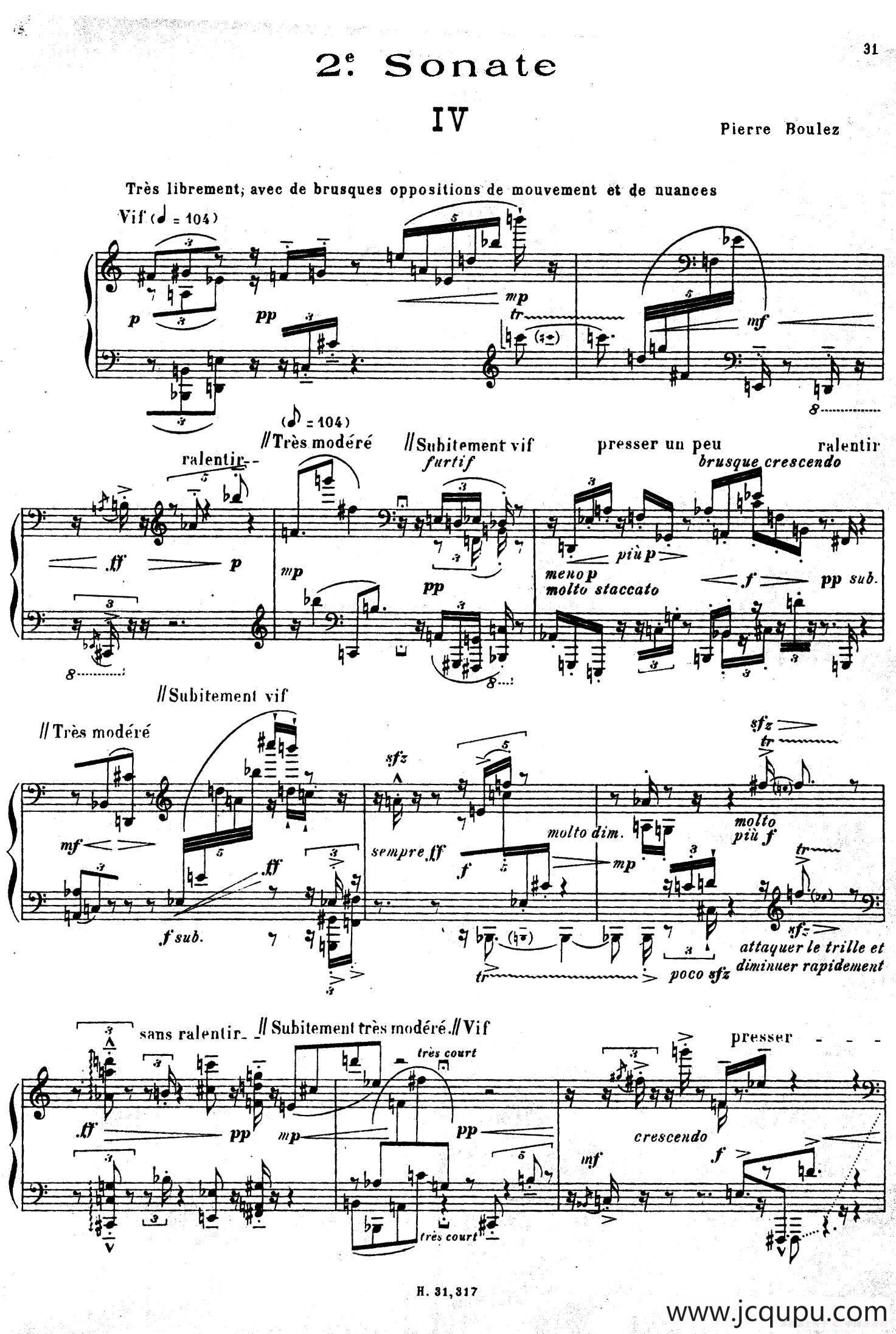 布莱兹第二钢琴奏鸣曲（Ⅳ）简谱