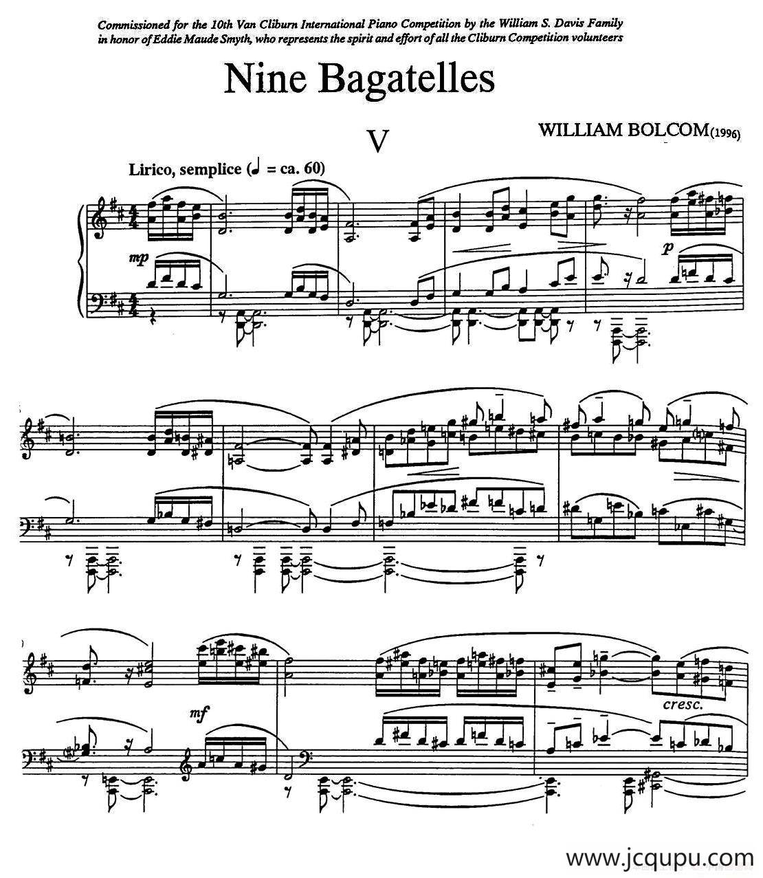 Nine Bagatelles （9首小品）（Ⅴ）简谱