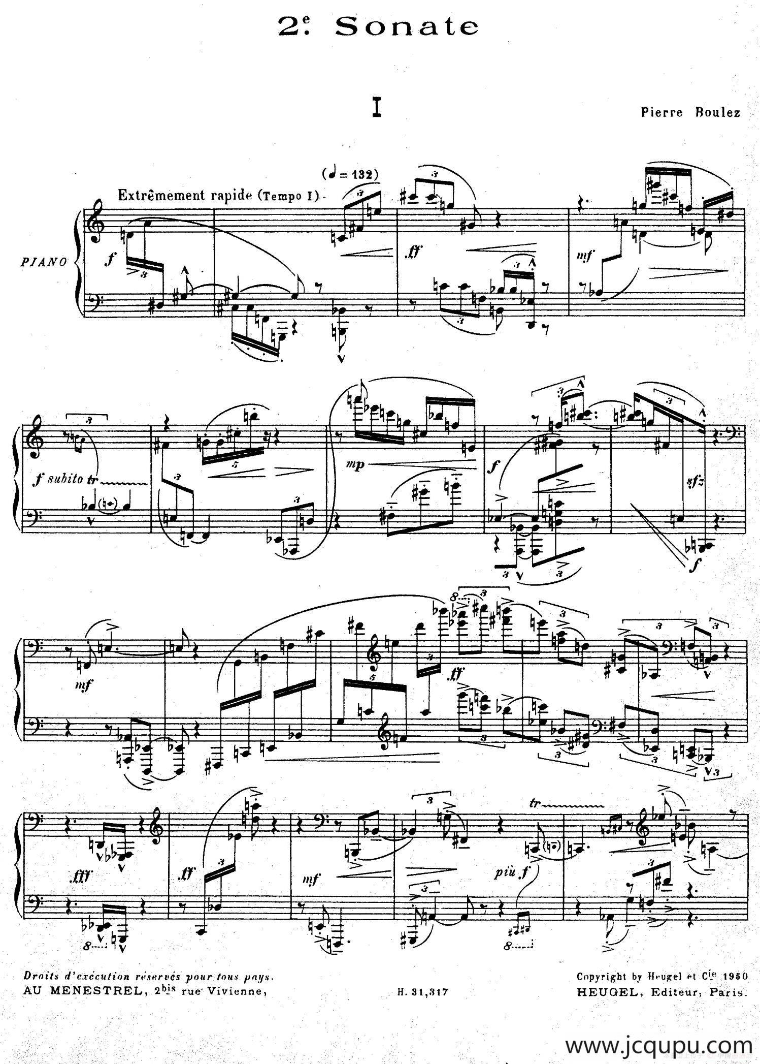 布莱兹第二钢琴奏鸣曲（Ⅰ）简谱