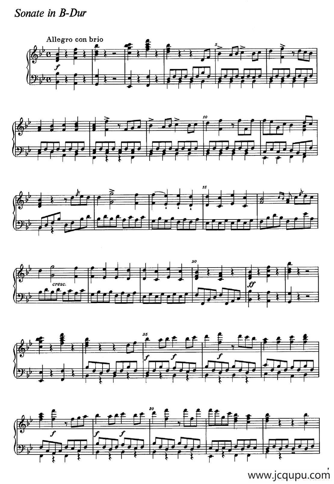降B大调钢琴奏鸣曲 （Piano Sonata in B-flat Major Op.1）简谱