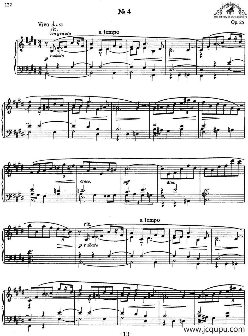 9首玛祖卡舞曲 Op.25（No.4）简谱