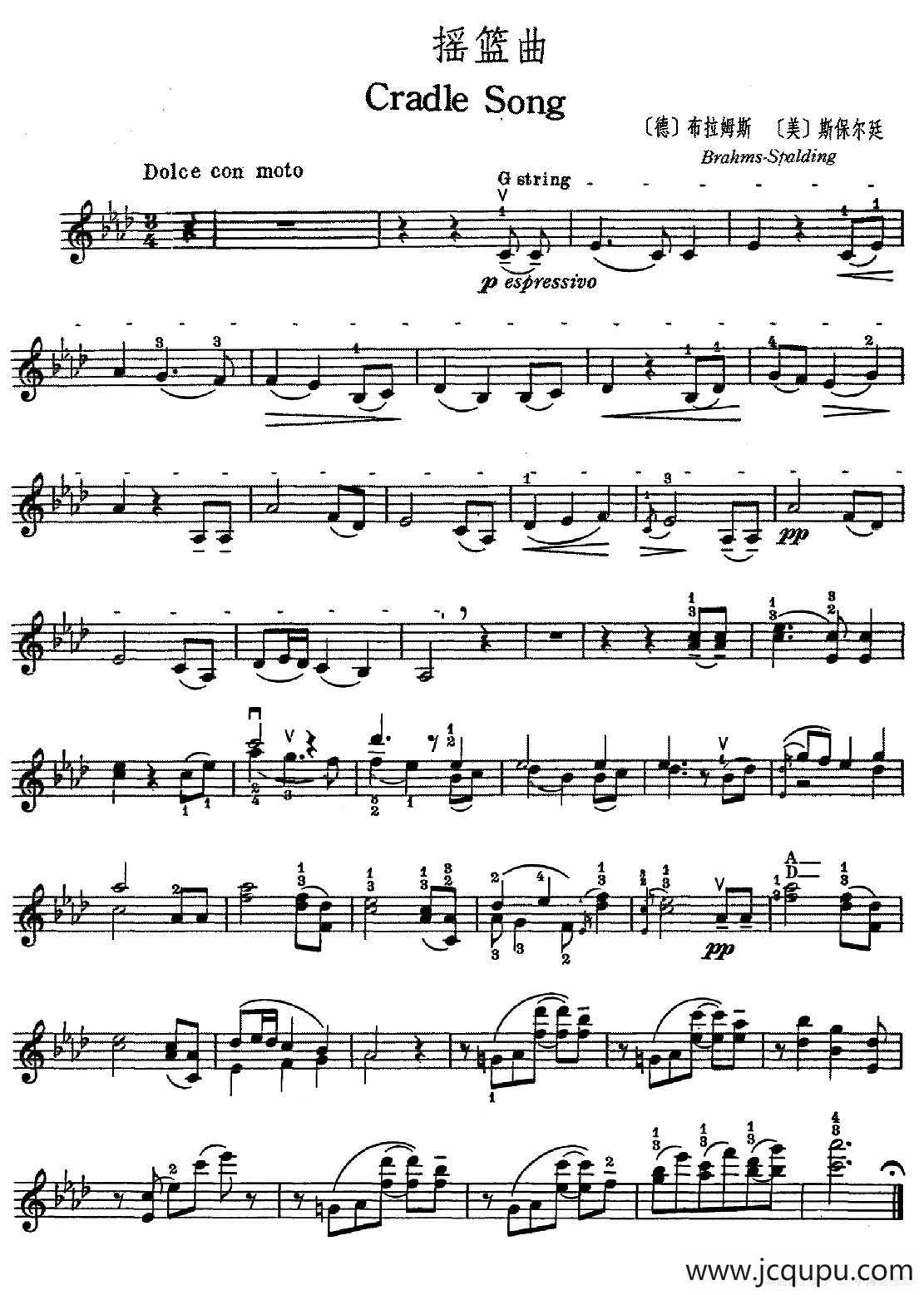 摇篮曲（Cradle Song）简谱
