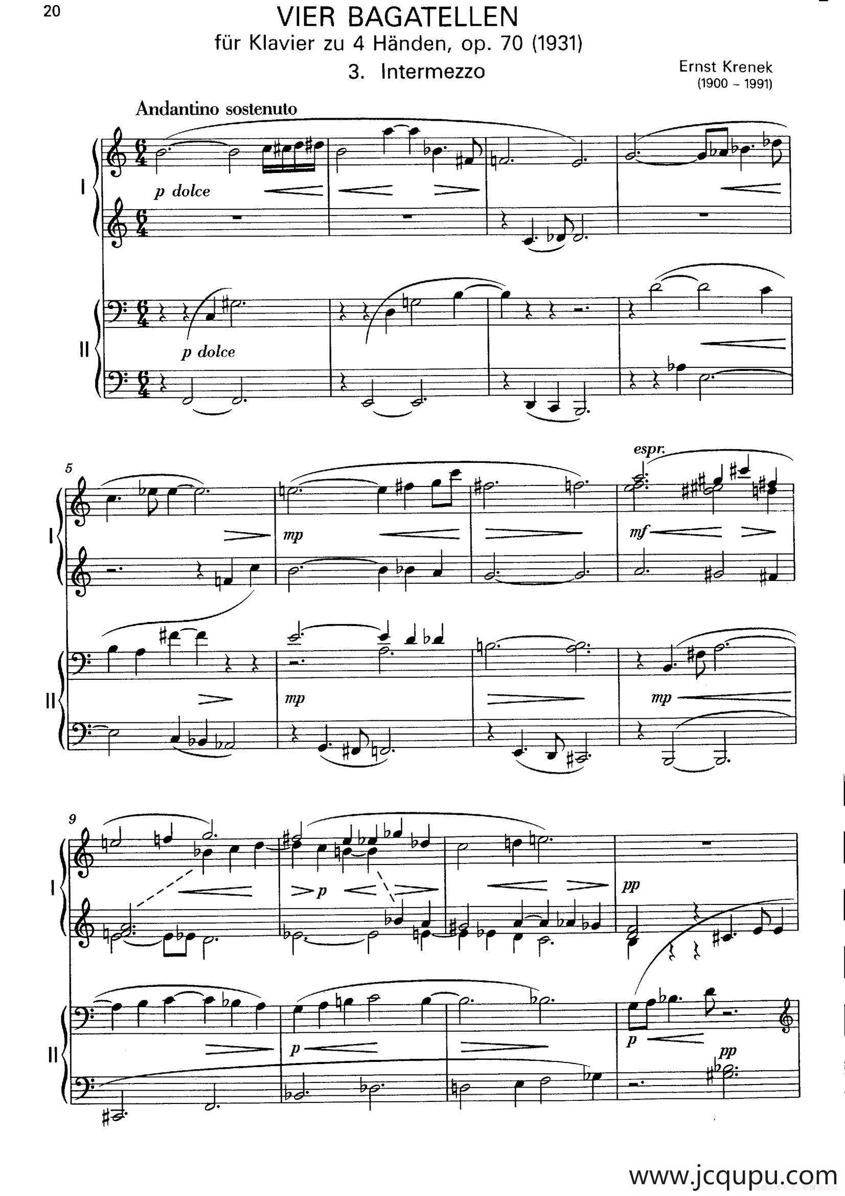 Vier Bagatellen Op.70（4首小品·Ⅲ·四手联弹）简谱