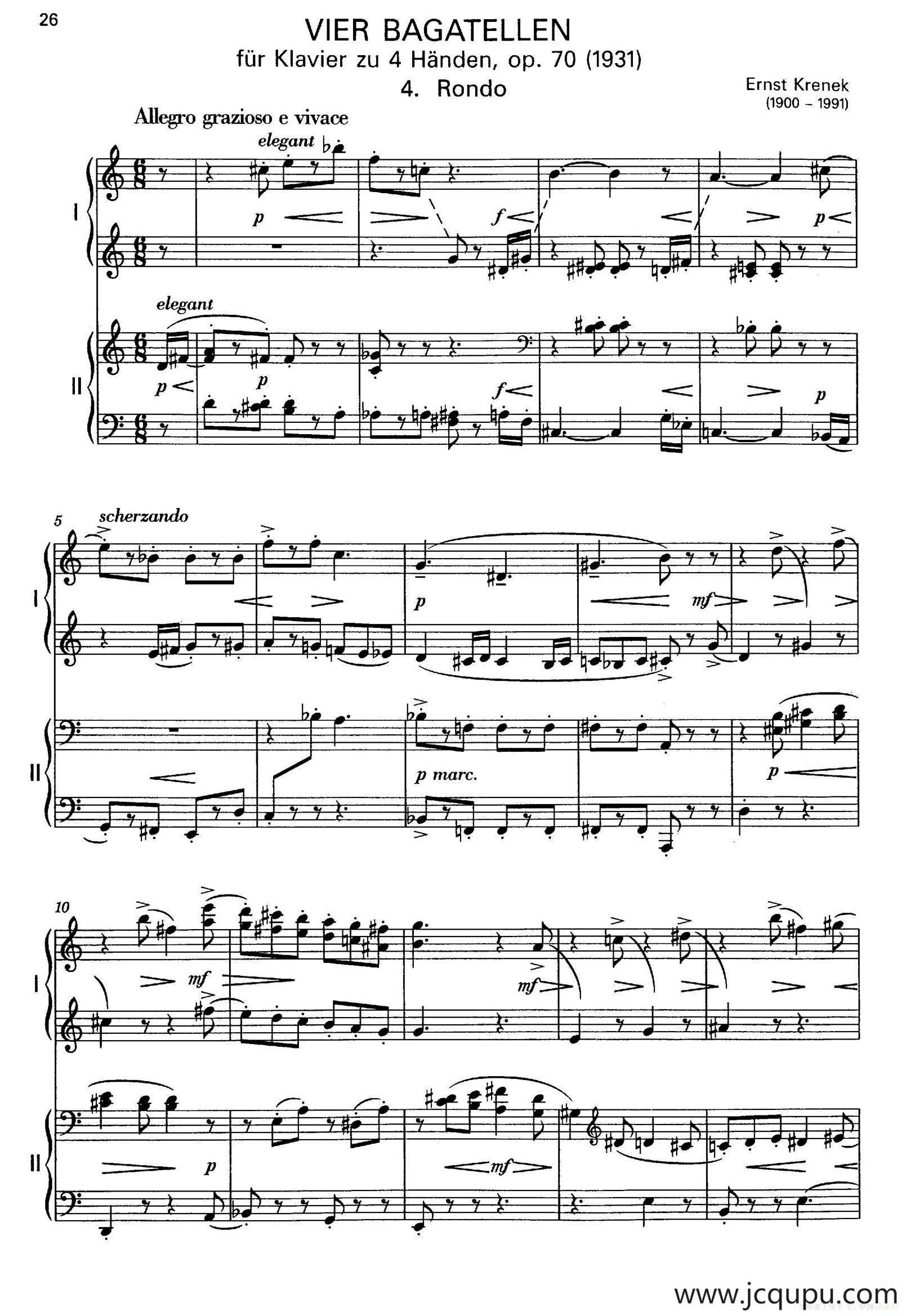 Vier Bagatellen Op.70（4首小品·Ⅳ·四手联弹）简谱