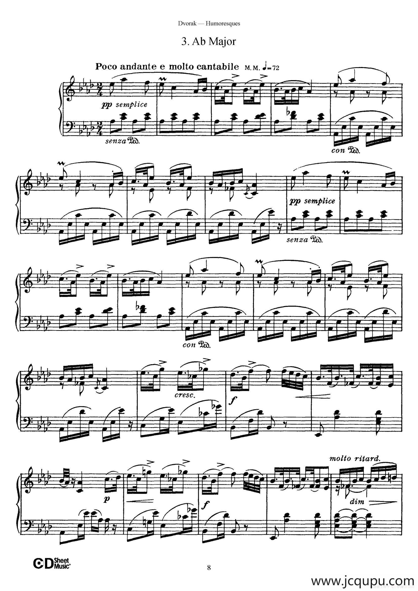 8 Humoresques Op.101（8首幽默曲·3）简谱
