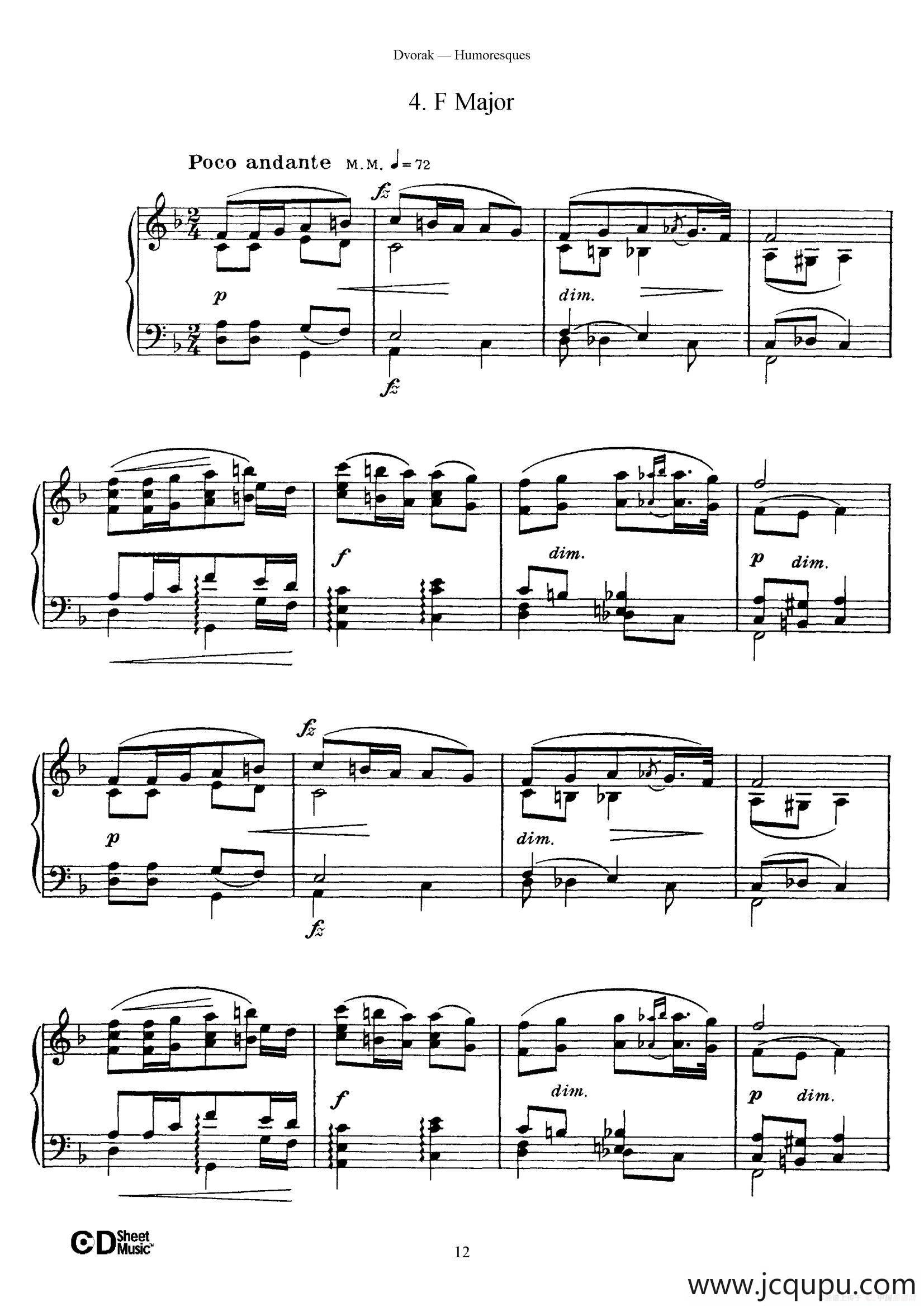 8 Humoresques Op.101（8首幽默曲·4）简谱