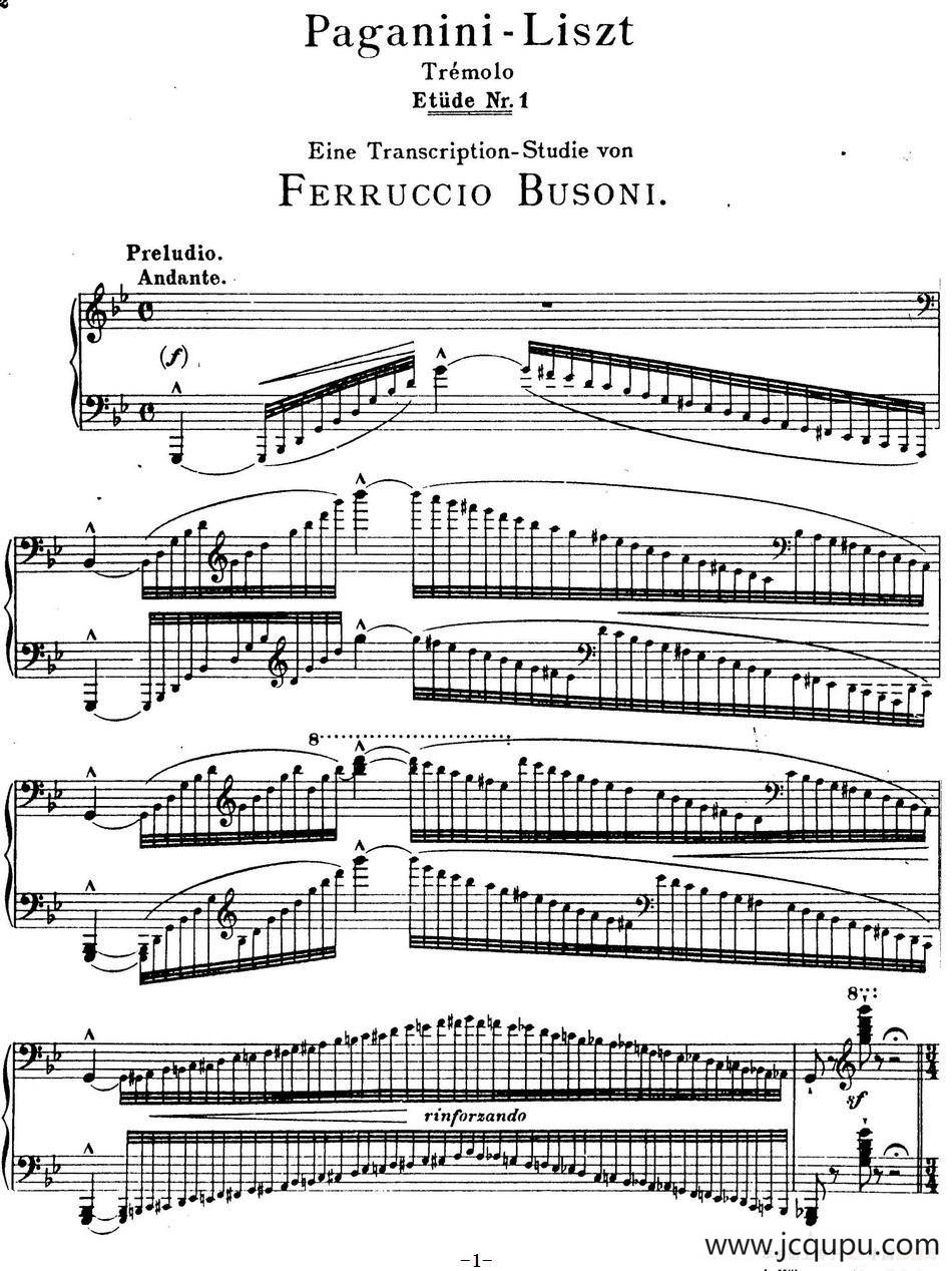 6首帕格尼尼大练习曲（Tremolo Etude Nr.1）简谱