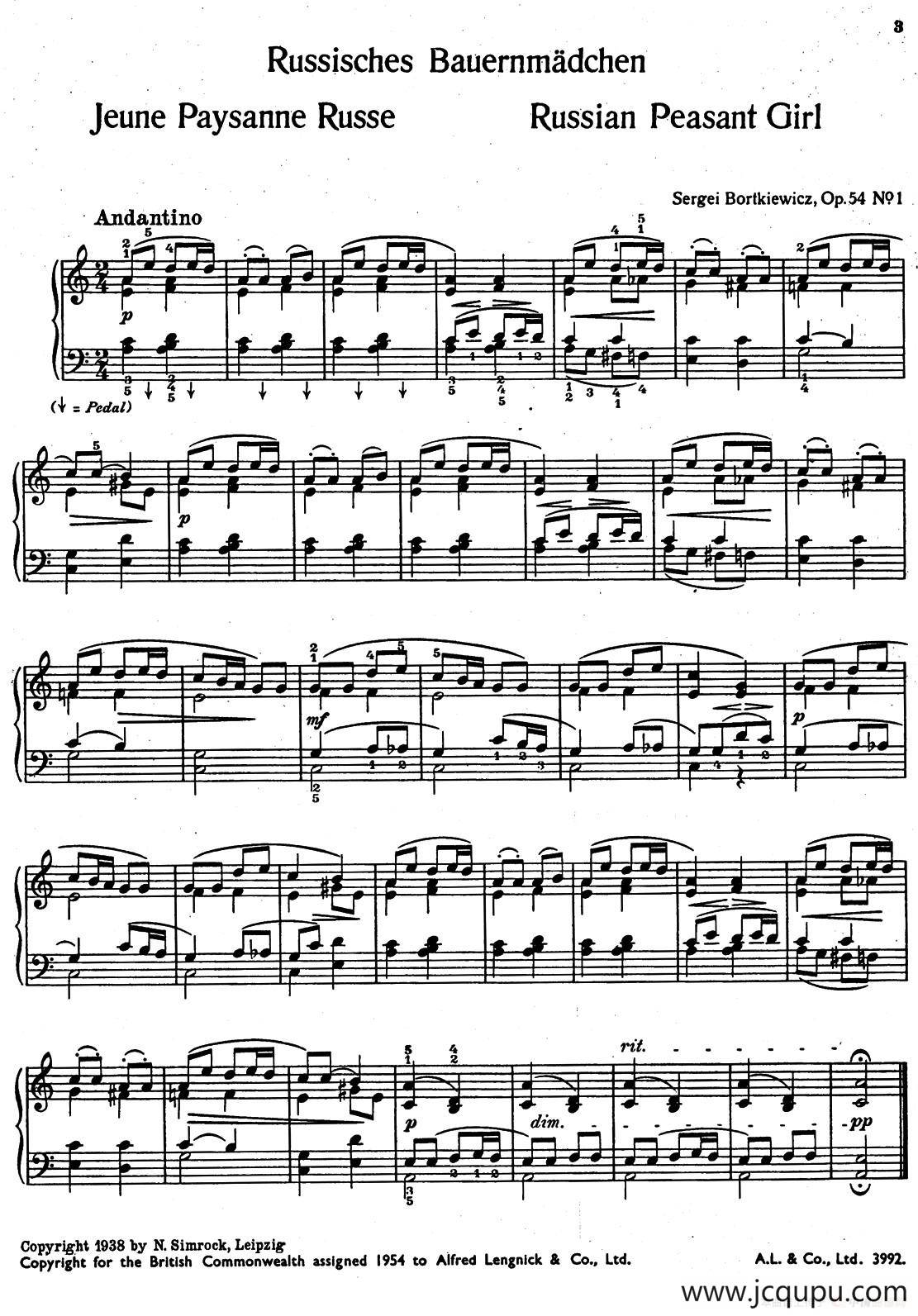 9首简易小品“玩偶” （9 Easy Pieces Op.54）（1）简谱