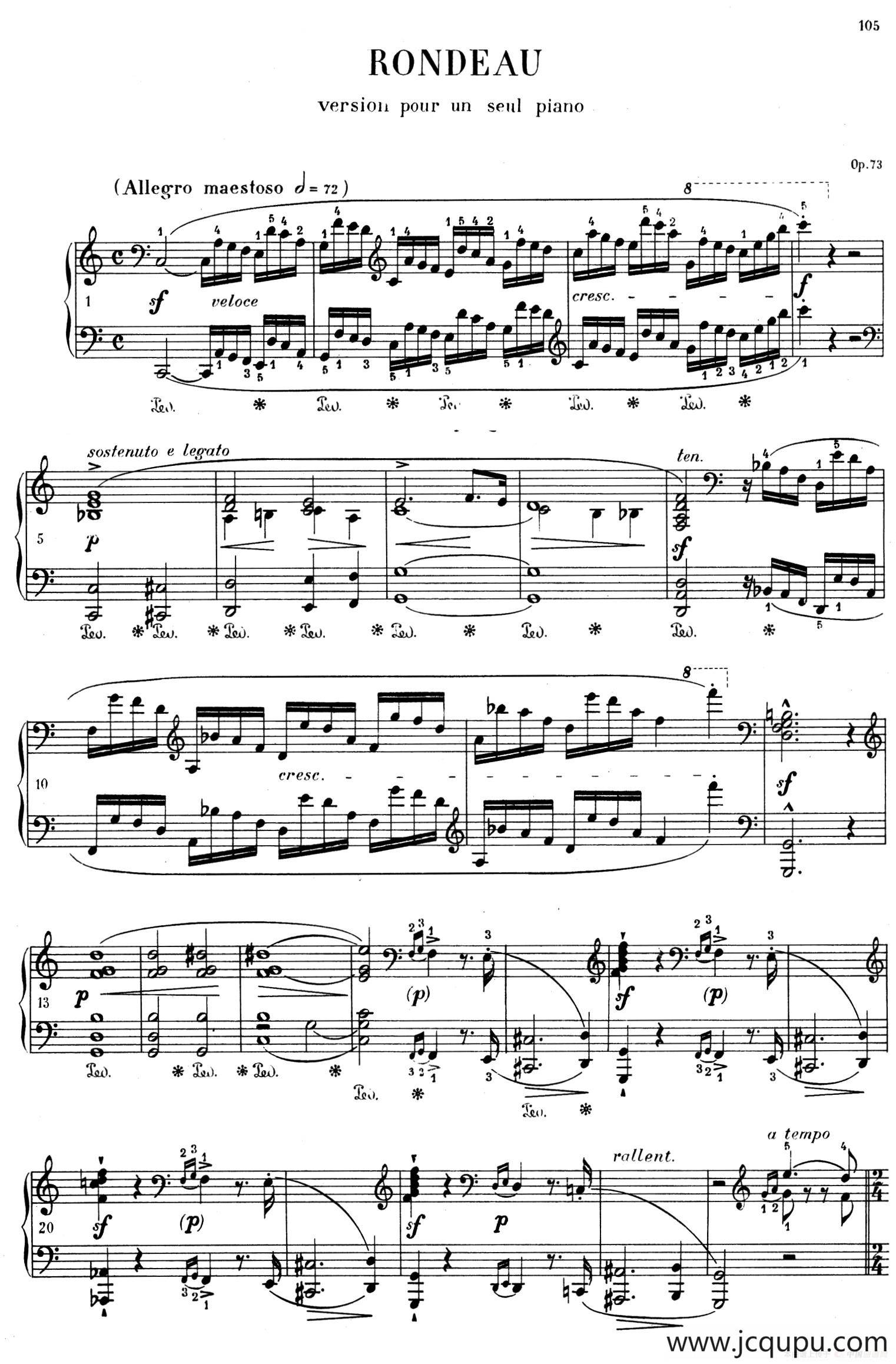 RONDEAU Op.73 （C大调双钢琴回旋曲·独奏版）简谱