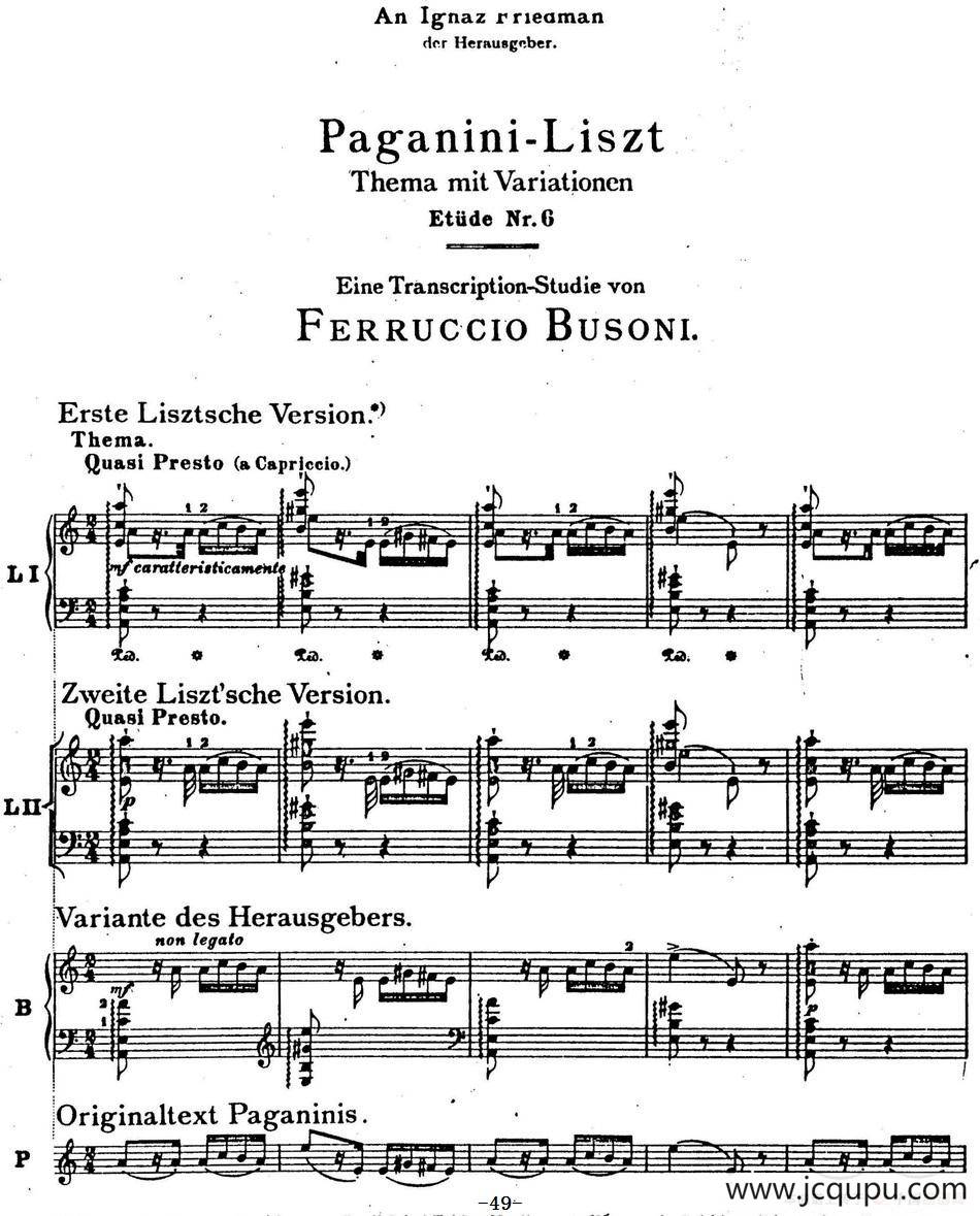6首帕格尼尼大练习曲（Thema mit Variationen Etude Nr.6）简谱