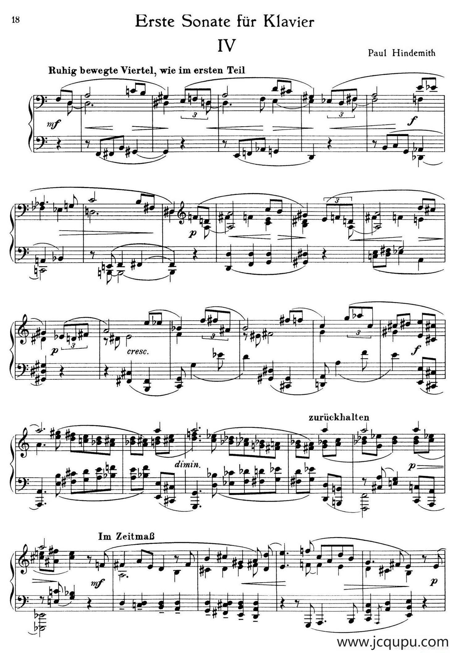 Piano Sonata No.1（第一钢琴奏鸣曲·Ⅳ）简谱
